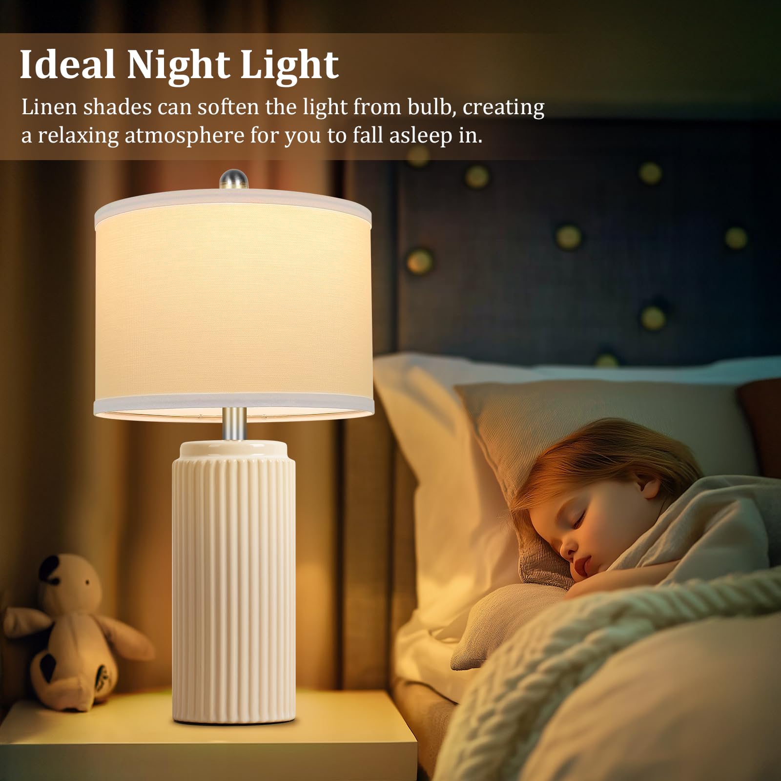 TOBUSA Modern Ceramic Table Lamps Set of 2, Cream, 23.5’’ for Living Room, Vintage Bedside Lighting, Model TB0309