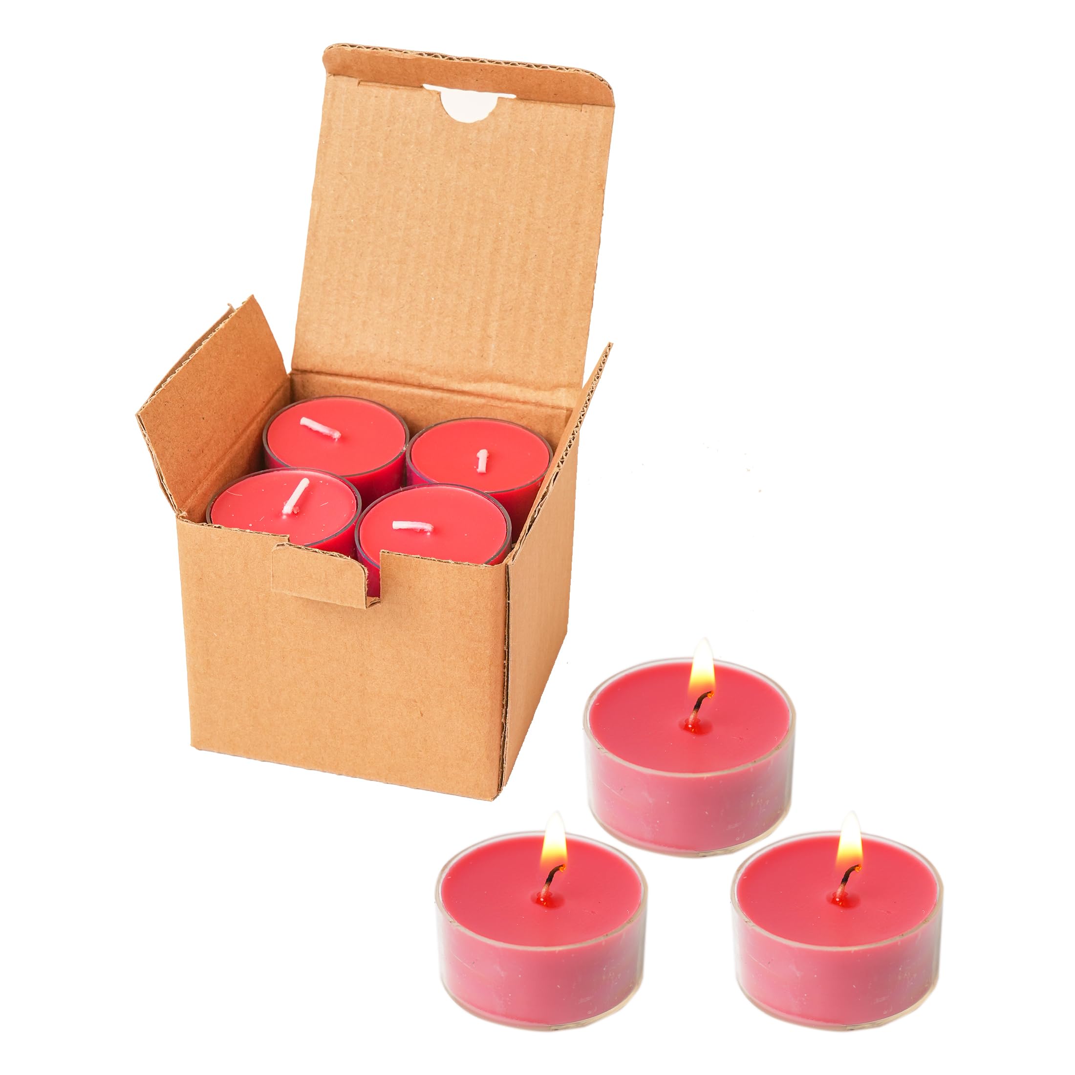 MUUFAZA 12 Unscented Natural Soy Tealight Candles in Clear Cups  5H Long Clean Burning  Hand-Poured Red Mini Tea Candle Set for Parties  Spa  Meditation  Gift  Holiday  Emergency  Home Decor