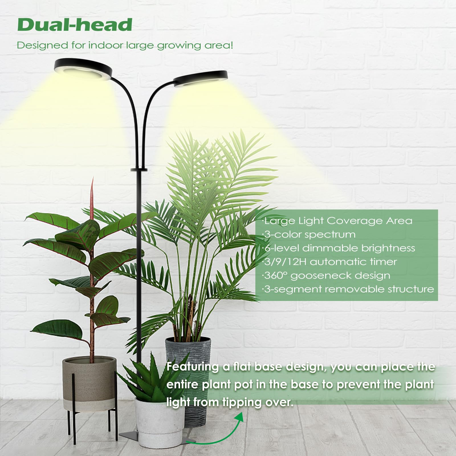 Pronoro 2-Head Led Grow Light, Full Spectrum With Timer & Dimming, Adjustable Height, 40W Black