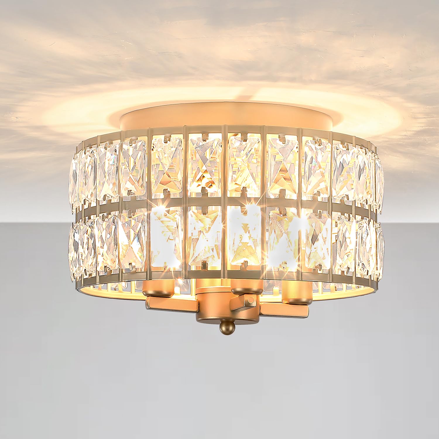 Jwluyn Gold Crystal Flush Mount Ceiling Light, 11.22'' Modern Gold Light Fixture For Bathroom Hallway Dining Room Bedroom Entryw