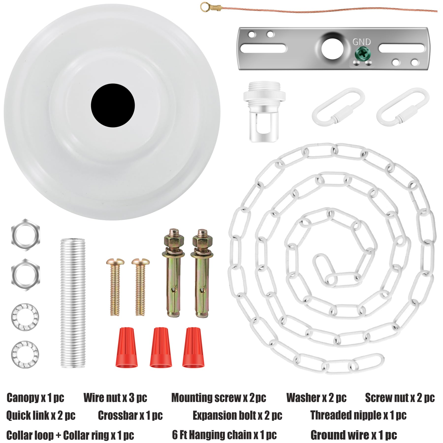 MAYOMAJO 6 Inch Light Canopy Kit with 6 Ft Chain, Heavy Duty Alloy Steel, White, Model X-WT-6-HC
