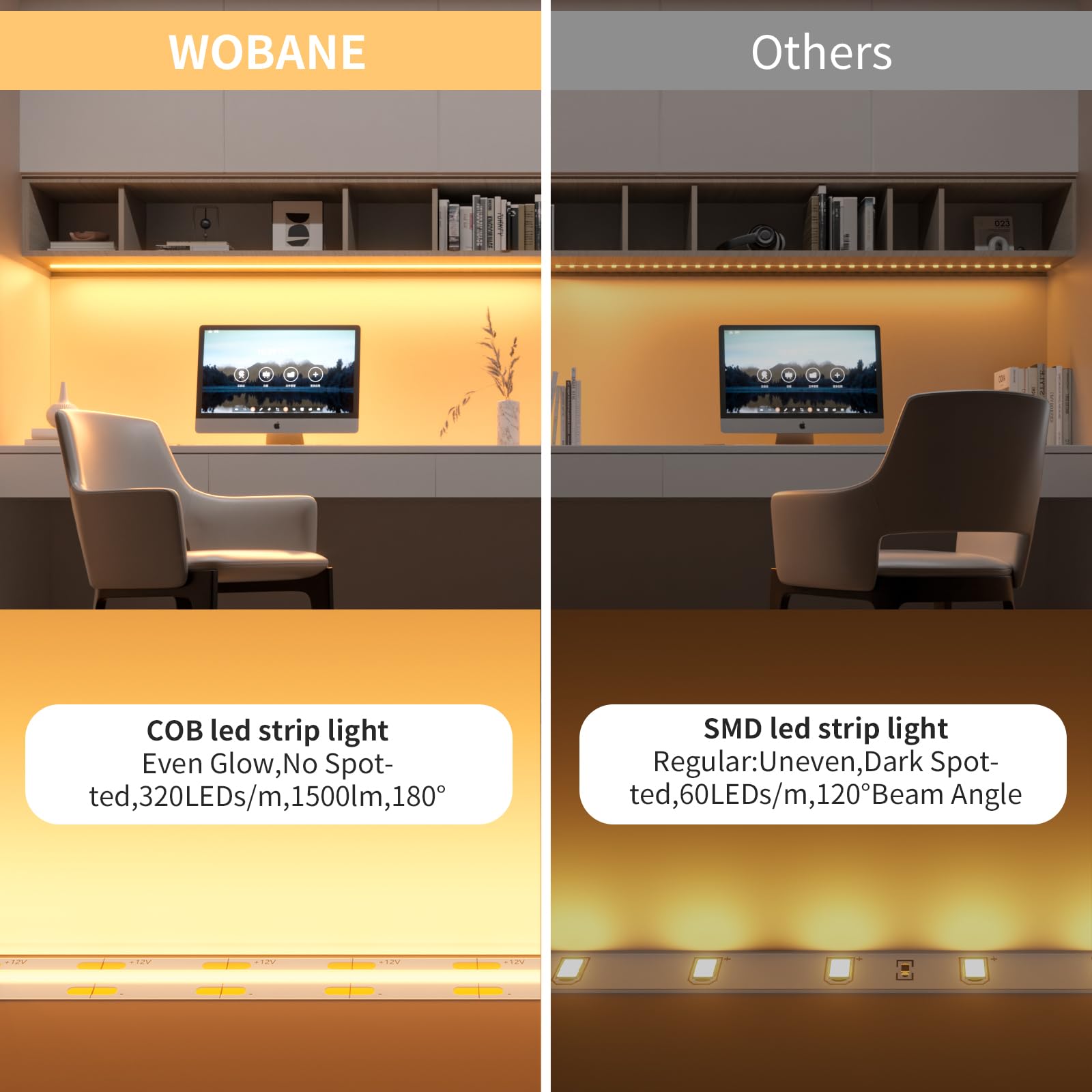 Wobane Cob Led Strip Light Kit,9.8Ft Dimmable Led Light Strip With Rf Remote For Kitchen Cabinet,Counter,Shelf,Tv Back,3000K Warm White,Cri90+,Surper Bright,1500Lm,Timing,960 Leds,Etl Adapter