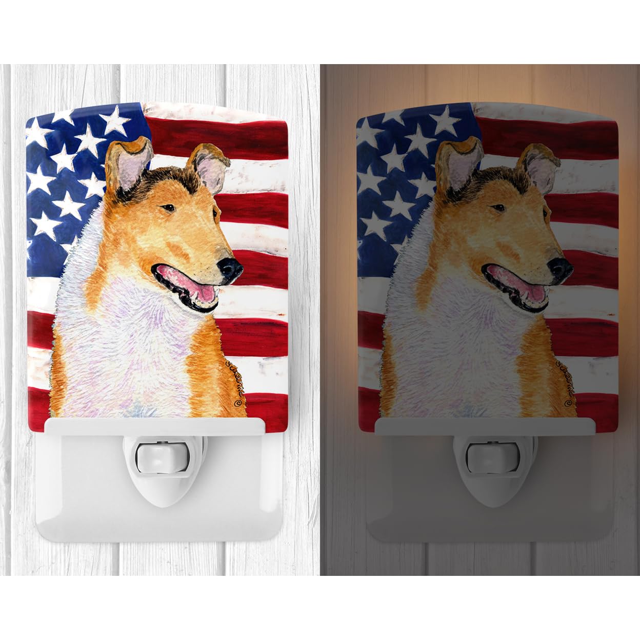 Carolines Treasures Ceramic Night Light USA American Flag Collie Smooth 6x4x3, Model SS4226CNL, UL-Certified, Multicolor