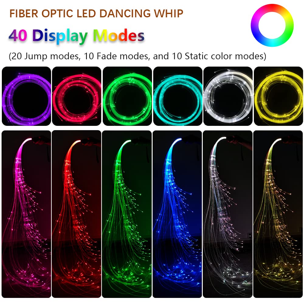 Fiber Optic Whip, LED Fiber Optic Dance Whips - 360 Swivel Pixel Rave Whip Toy - Super Bright More than 40 Color Effect Modes -