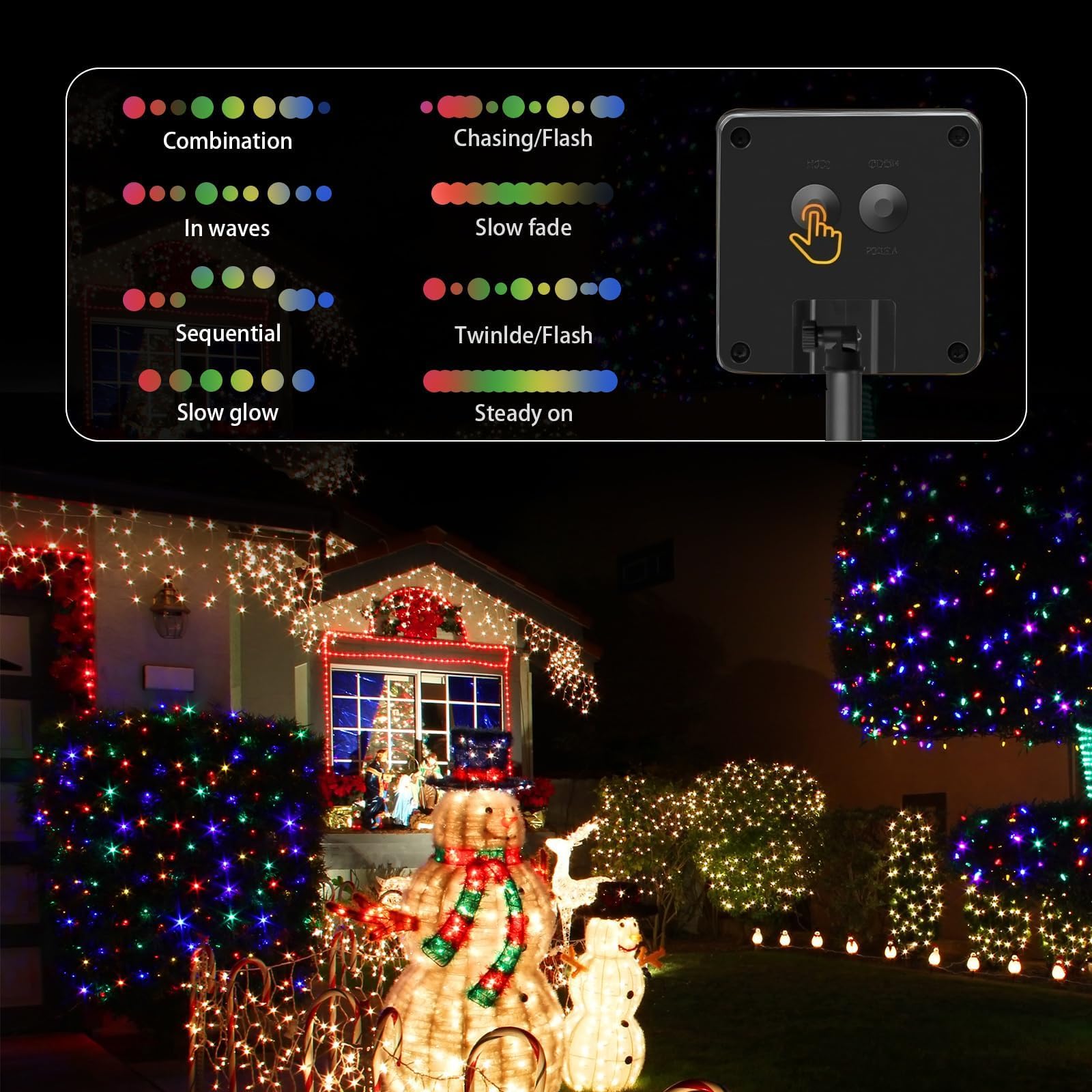 SyouHome Solar String Lights, 400 LED, 156Ft, 8 Modes, Waterproof, Multicolor, 4 Pack