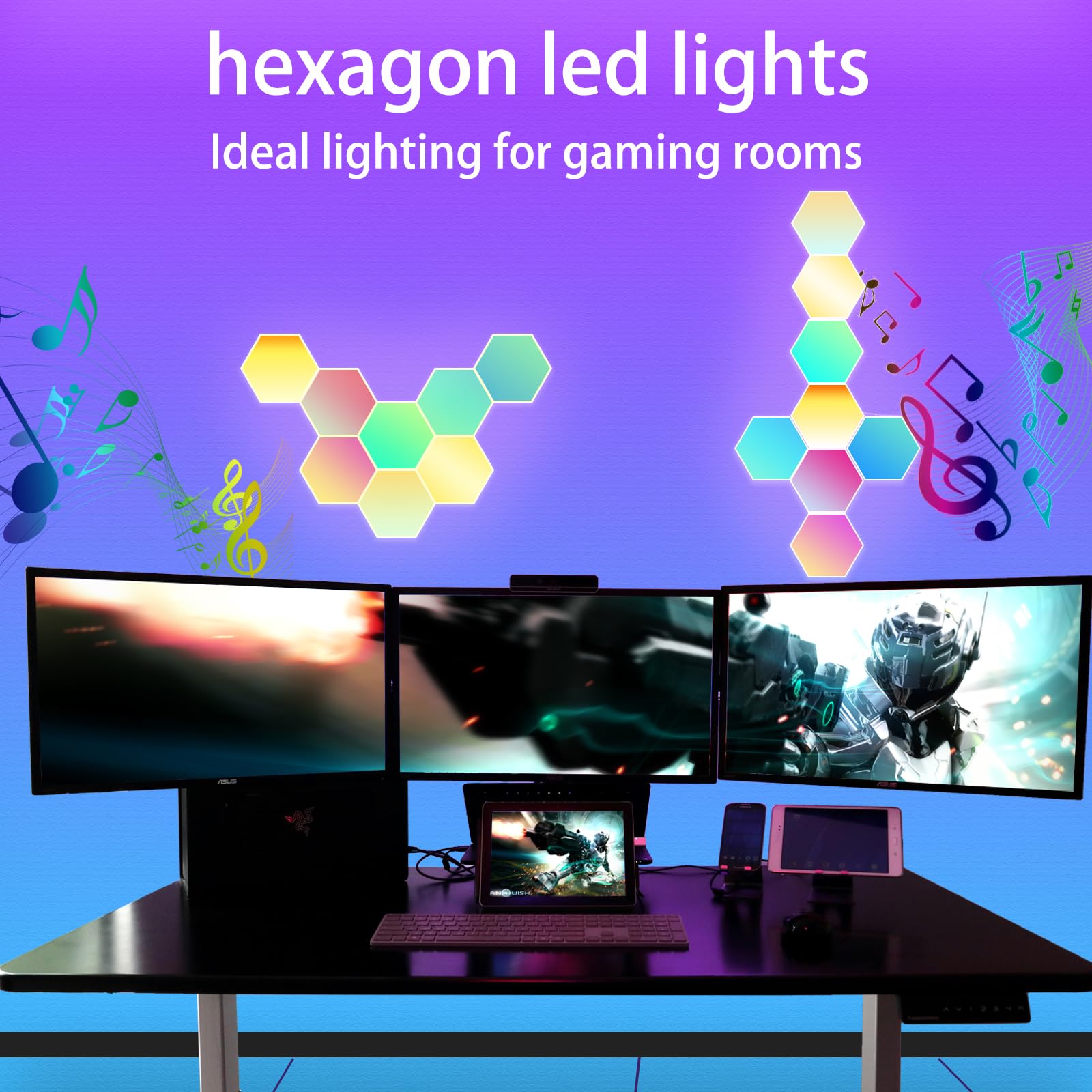 Yeyizu 8 Pack Hexagon Lights For Wall Led, Hexagon Led Lights That Sync With Music, App & Remote Controls Hex Lights, Rgb Led Wa