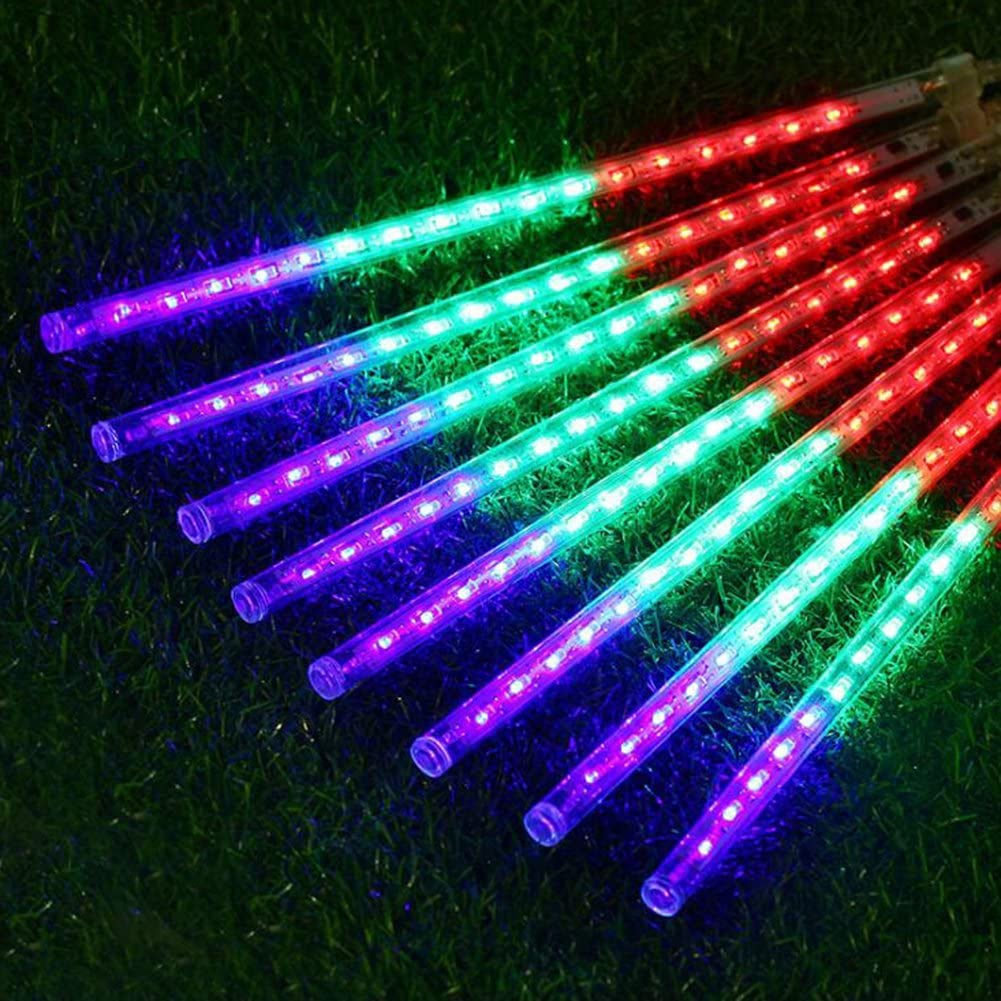 Adecorty Outdoor Christmas Icicle Lights, 12 Cascading Meteor Shower, 8 Tubes Multi-Color, Plastic, 26.9Ft For Holiday Decorations