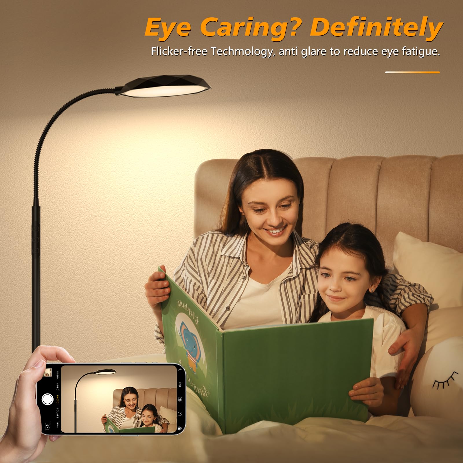 PACOVY Floor Lamp LED 18W Adjustable Colors & Dimmer Remote Control Black FLL-018-F5