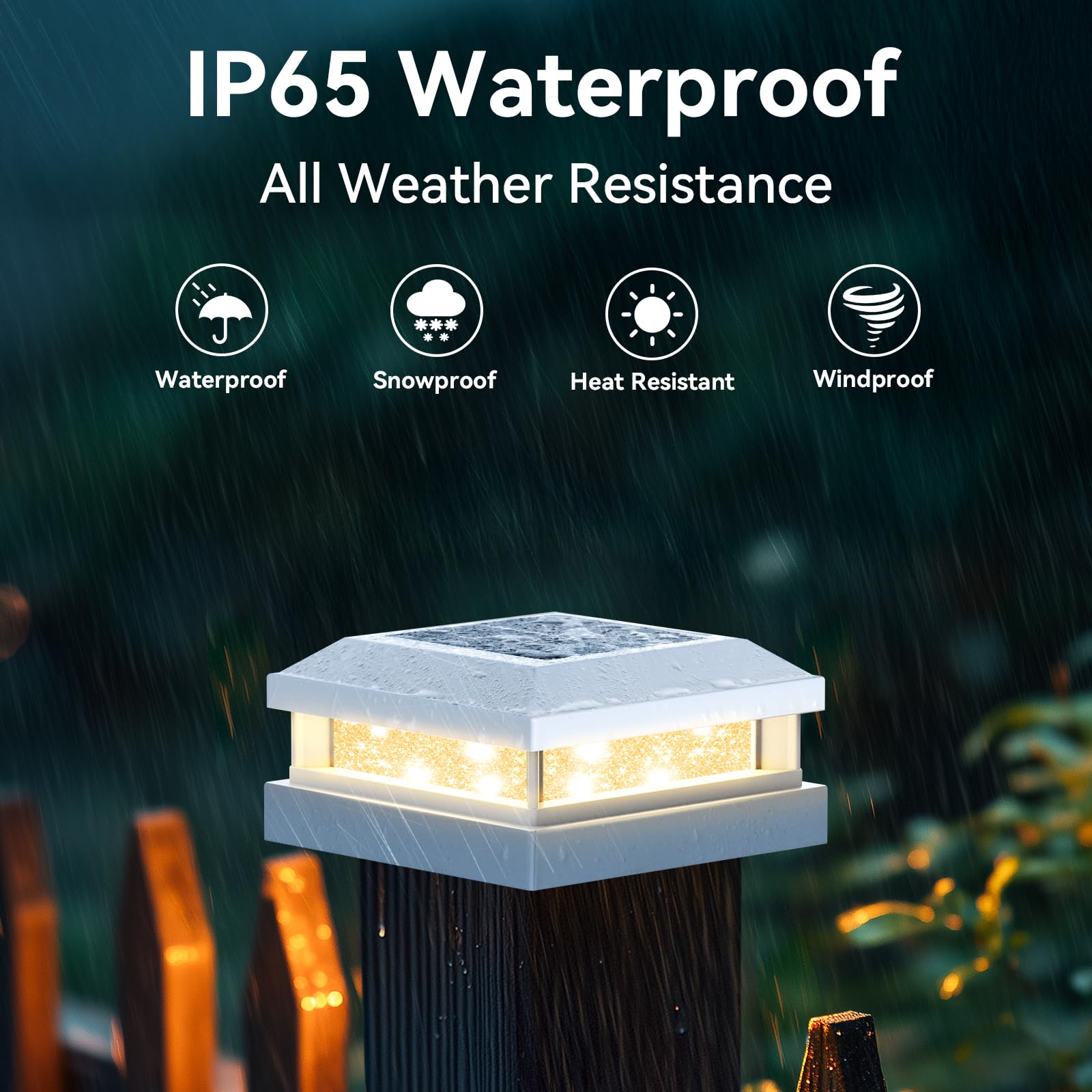 Solar Light Outdoor 4 Packs  Waterproof Solar Powered Post Cap Light For 4X4 4.5X4.5 5X5 Vinyl/Wooden Post With Warm/Cool Lighting  White 16Leds Deck Cap Lights For Outside  Garden  Patio  Porch
