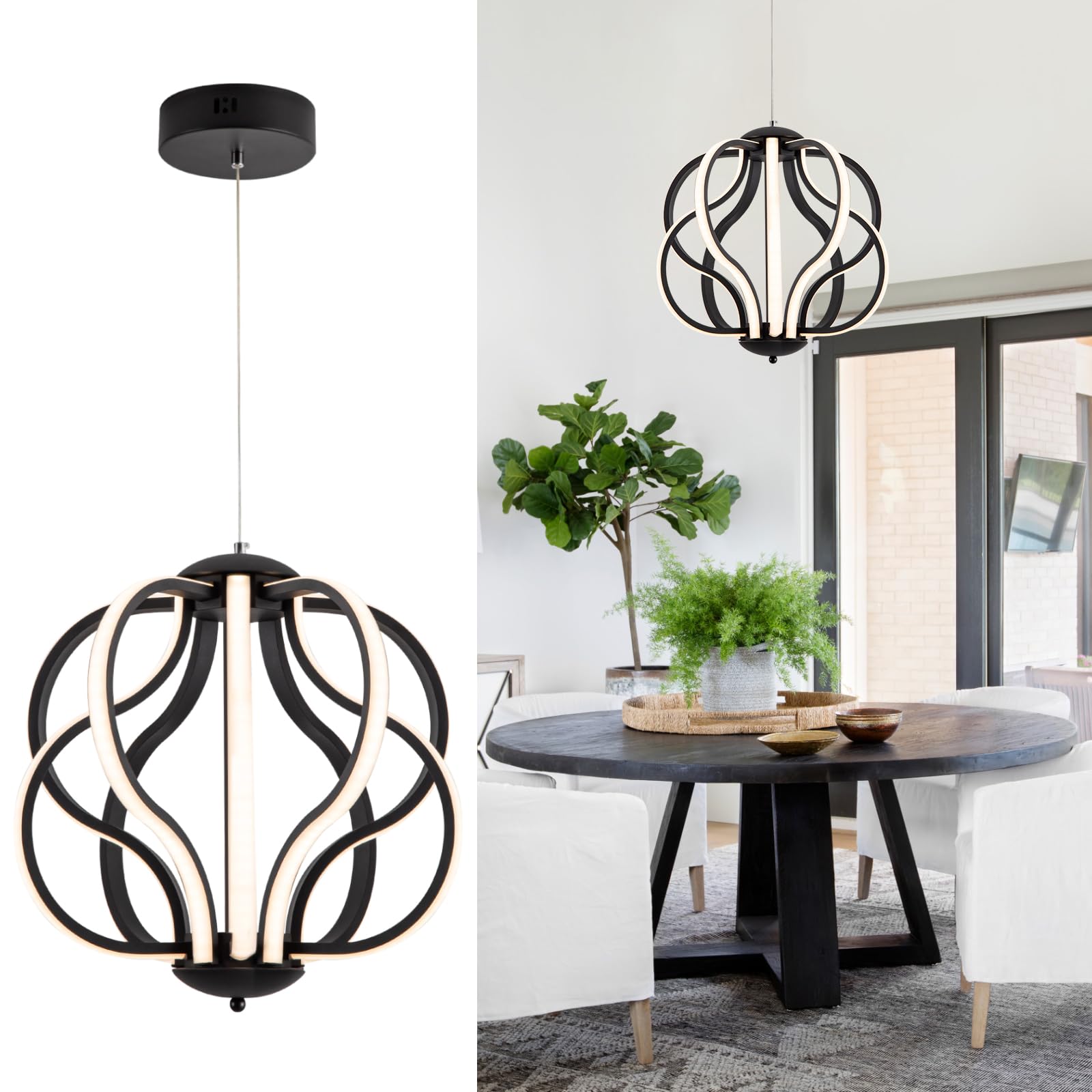 CHYING Modern LED Chandelier 10-Light Remote Control Black Chandeliers 3000K-6000K Dimmable Pendant Light for Dining Room Kitche
