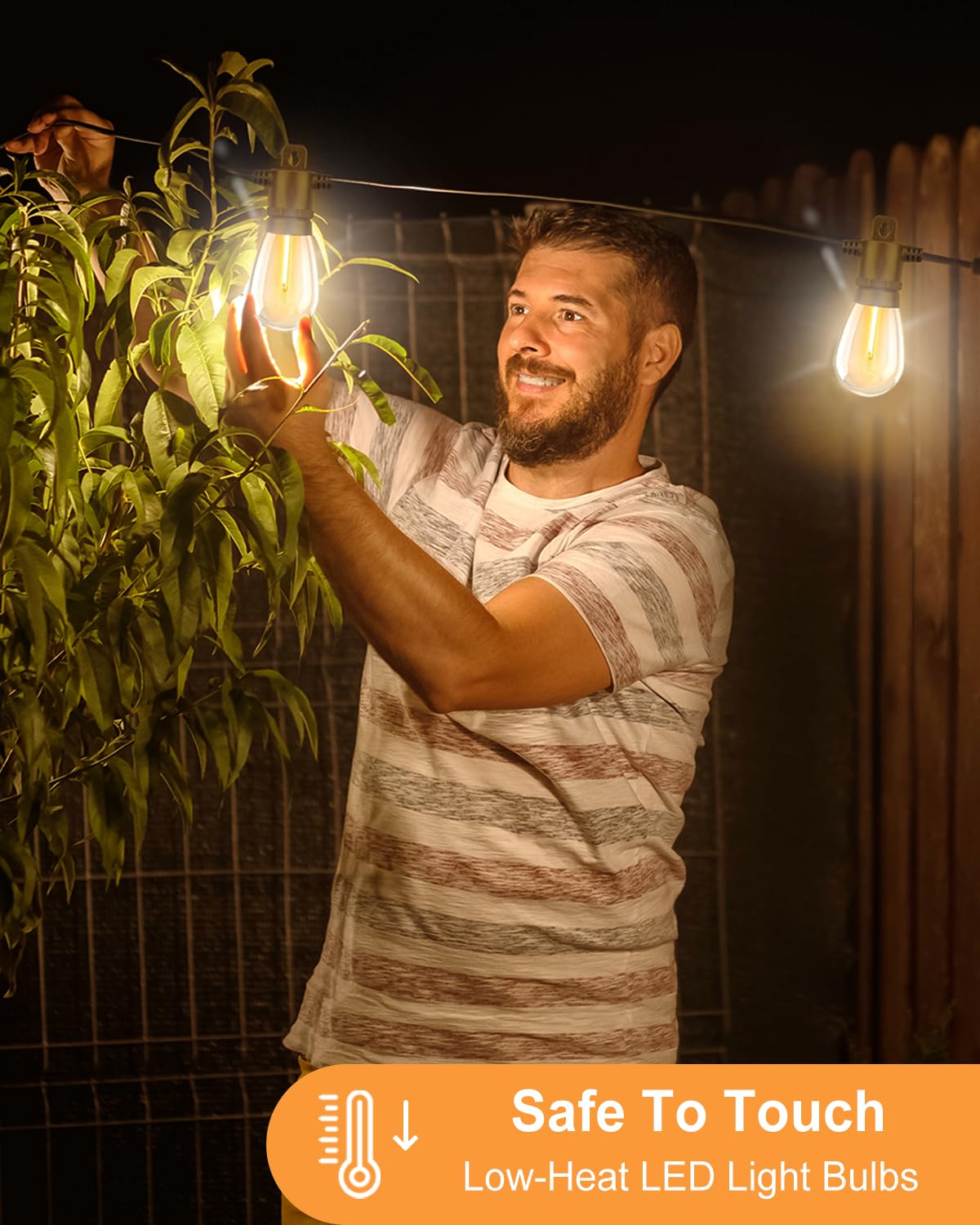 LONIUTO Outdoor String Lights, 50FT with 27 S14 Vintage Waterproof LED Bulbs, Black, Model LNO3976
