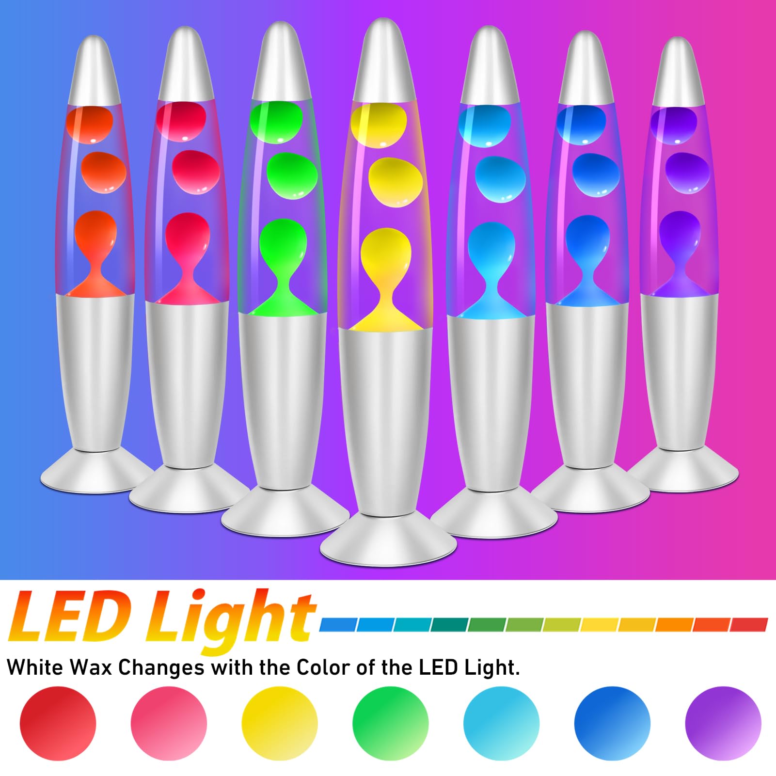 Dalavalampa 7 Color Changing LED Liquid Motion Lamp - 13-inch White Night Light for Kids & Adults, Model 6122D-01, Home Decor