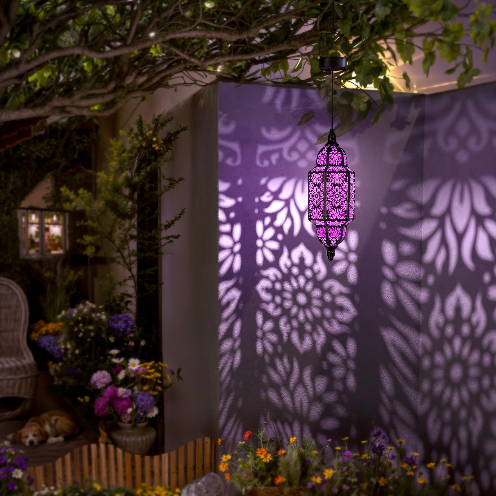Twinkya Outdoor Solar Lanterns, Waterproof Metal Decorative Lights, 2 Pack, Purple, Moroccan Style for Garden, Patio, Yard