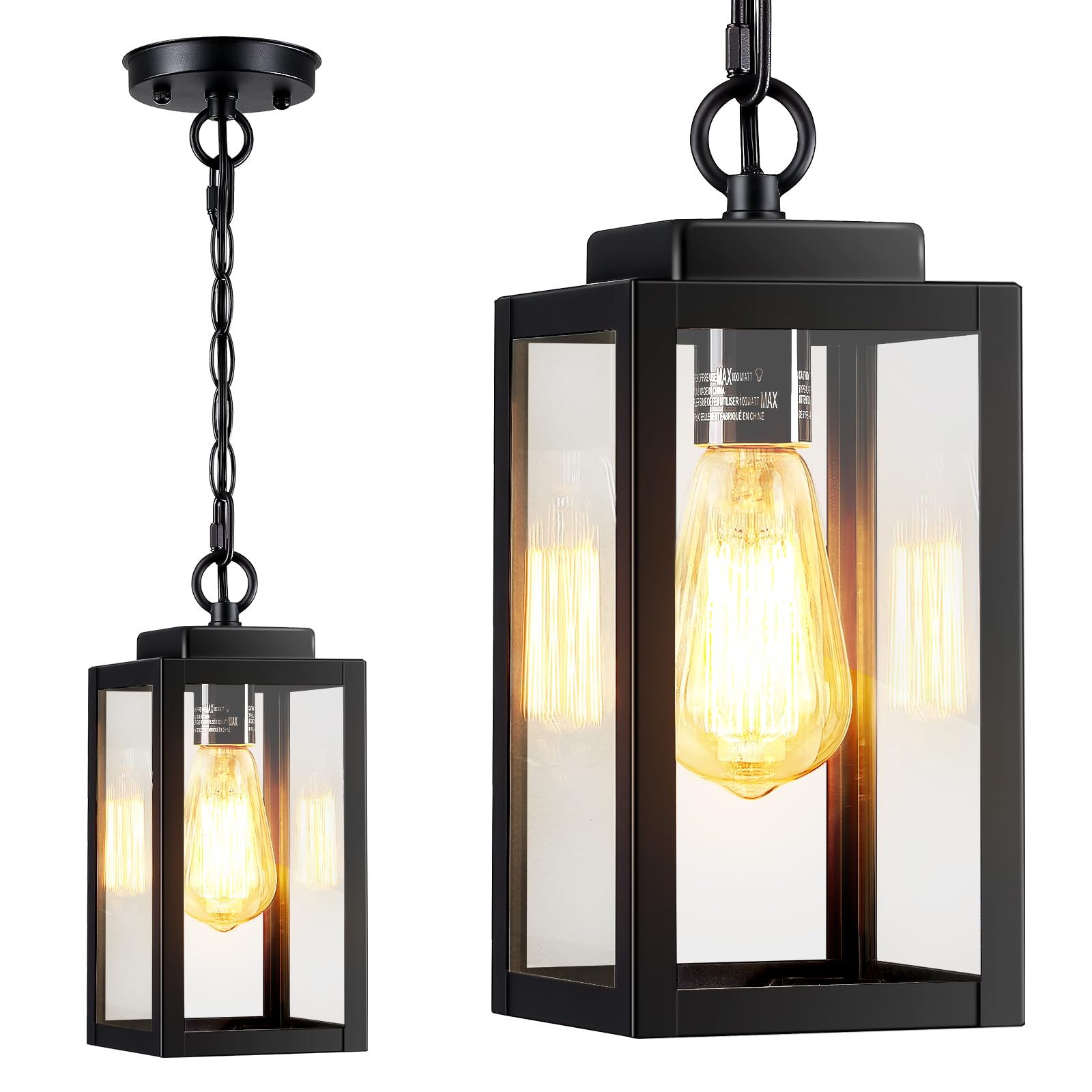 Myhxq 11 Outdoor Pendant Light  Modern Outside Chandelier Outdoor Hanging Lantern Light  Matte Black With Clear Glass  Exterior Pendant Lighting Fixture For Porch  Yard  Gazebo  1Pack