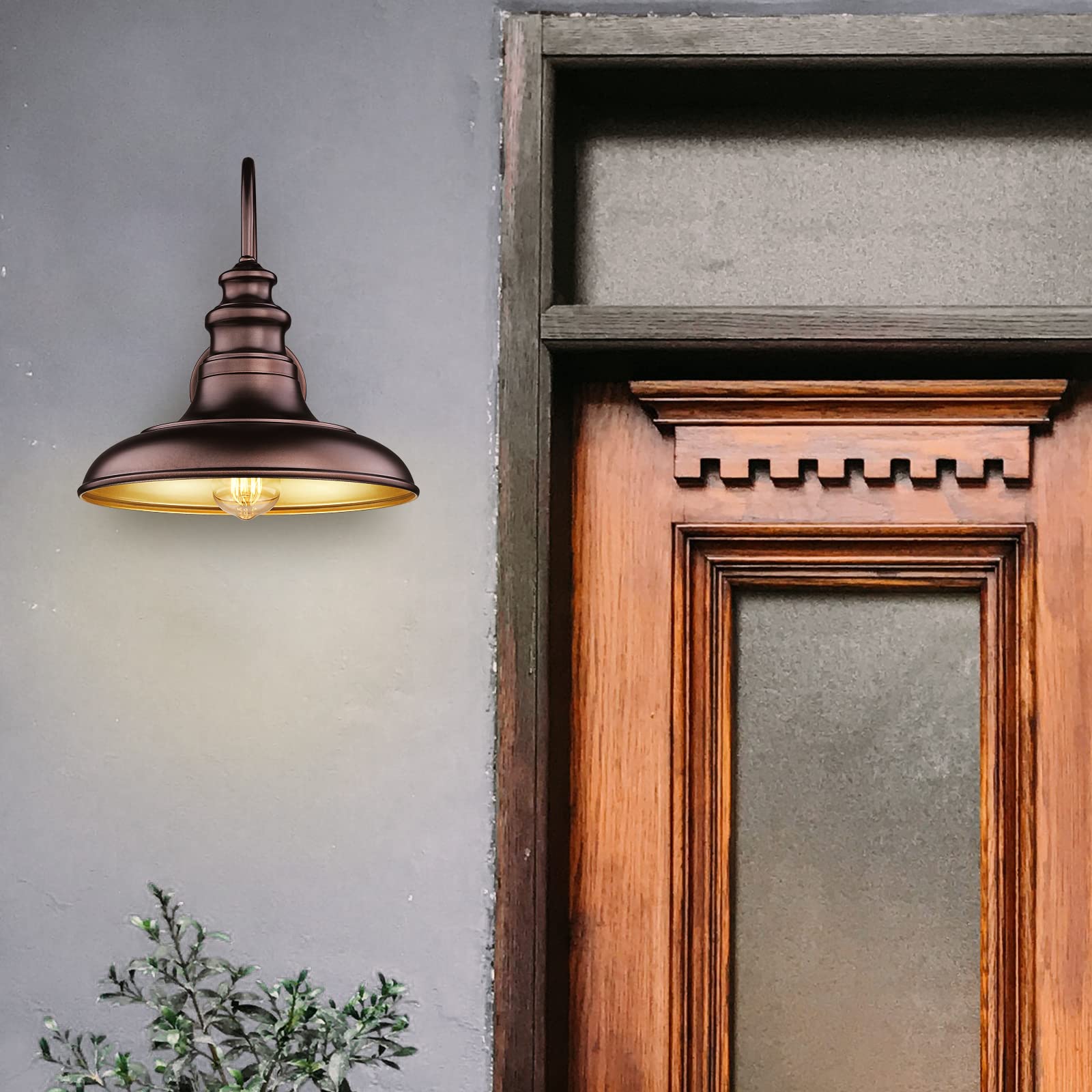 Diyel Outdoor Wall Sconce Light Fixture, Dusk to Dawn, Oil-Rubbed Bronze, Cast Iron, Gooseneck Design, 1 Pack