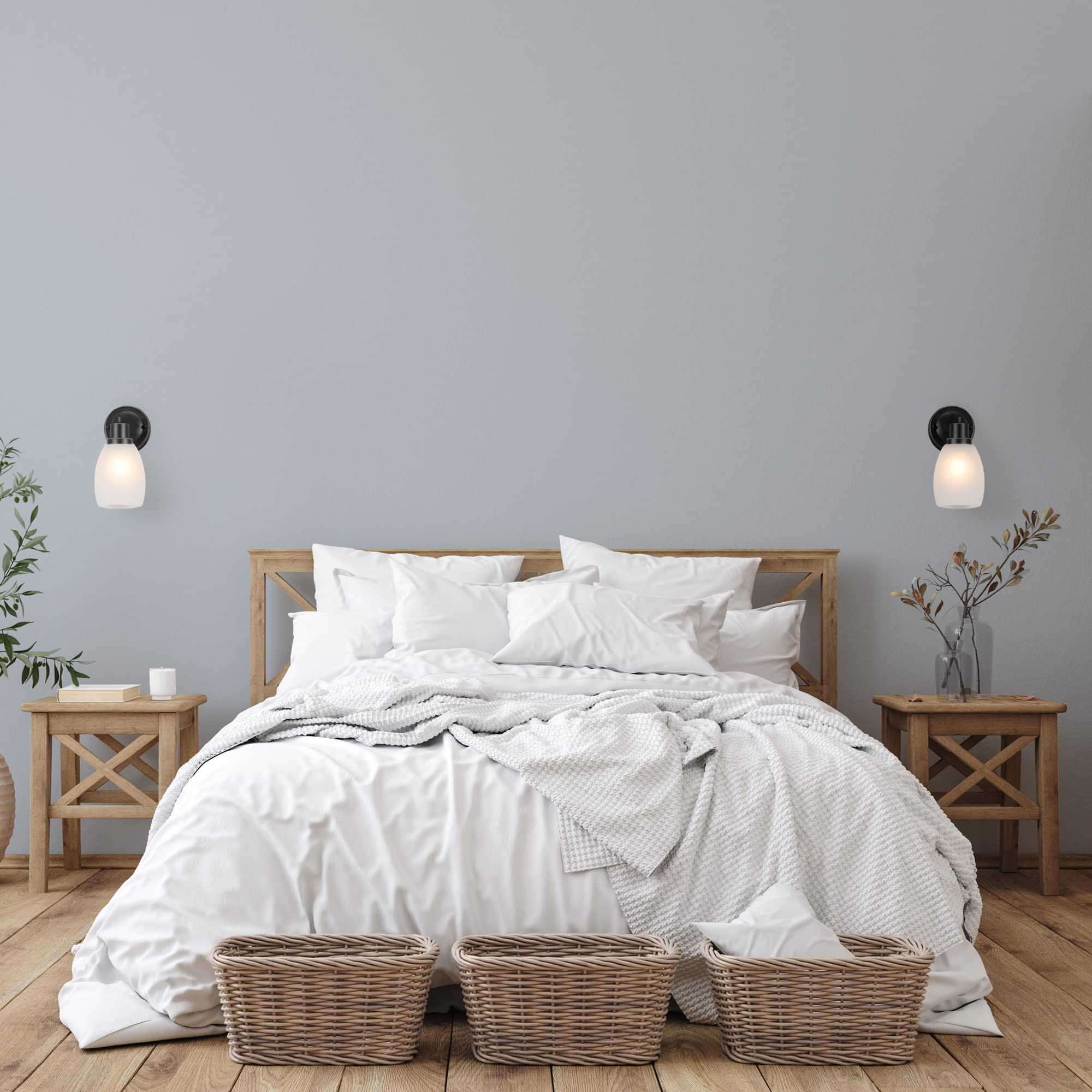 Design House Lydia Wall Sconce, 1 Light, Frosted Glass, Dimmable, Twist On/Off Switch, Matte Black, 4.88 In X 5.125 In X 9.75 In