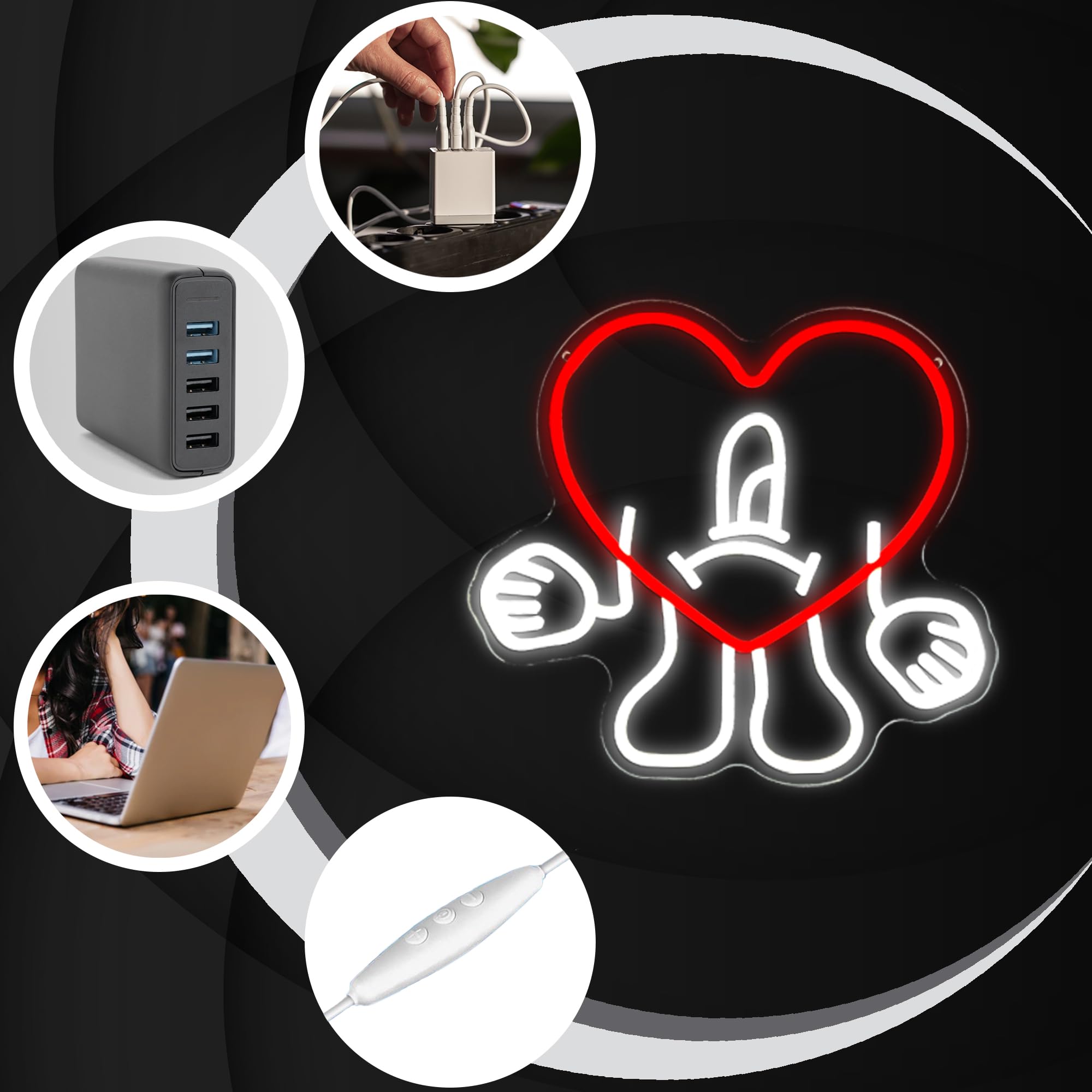 Bad Hip-Hop Bunny Neon Sign, Heart Shape Bunny Music Singer Merch Neon Light Signs for Wall Decor Kids Fans Valentinas Christmas