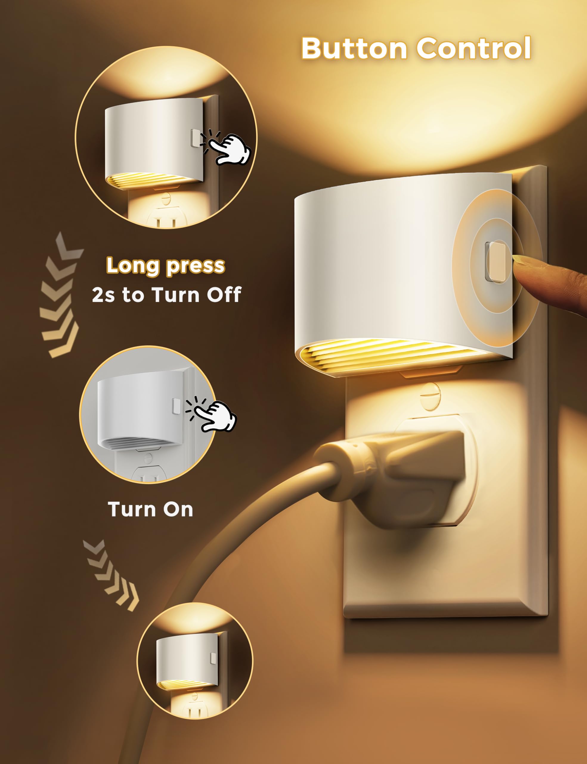 L Lohas Led Night Lights Plug Into Wall, Dimmable Night Light With 3 Level Brightness, 3000K Soft White, 2 Pack, White Housing