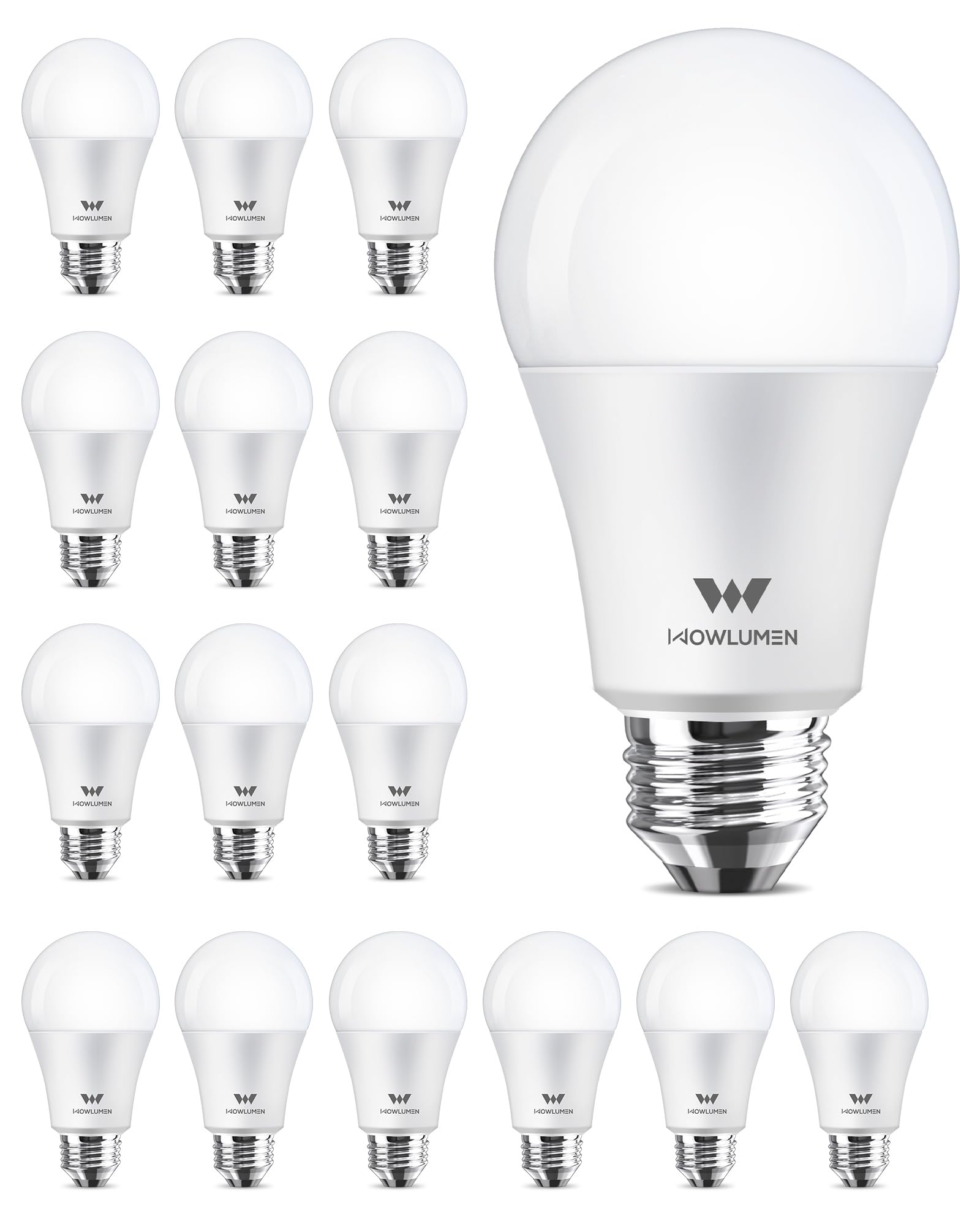 WOWLUMEN A19 LED Light Bulb, 9W (60/80W Equivalent), 5000K Daylight, Non-Dimmable, 800LM, 16 Pack,