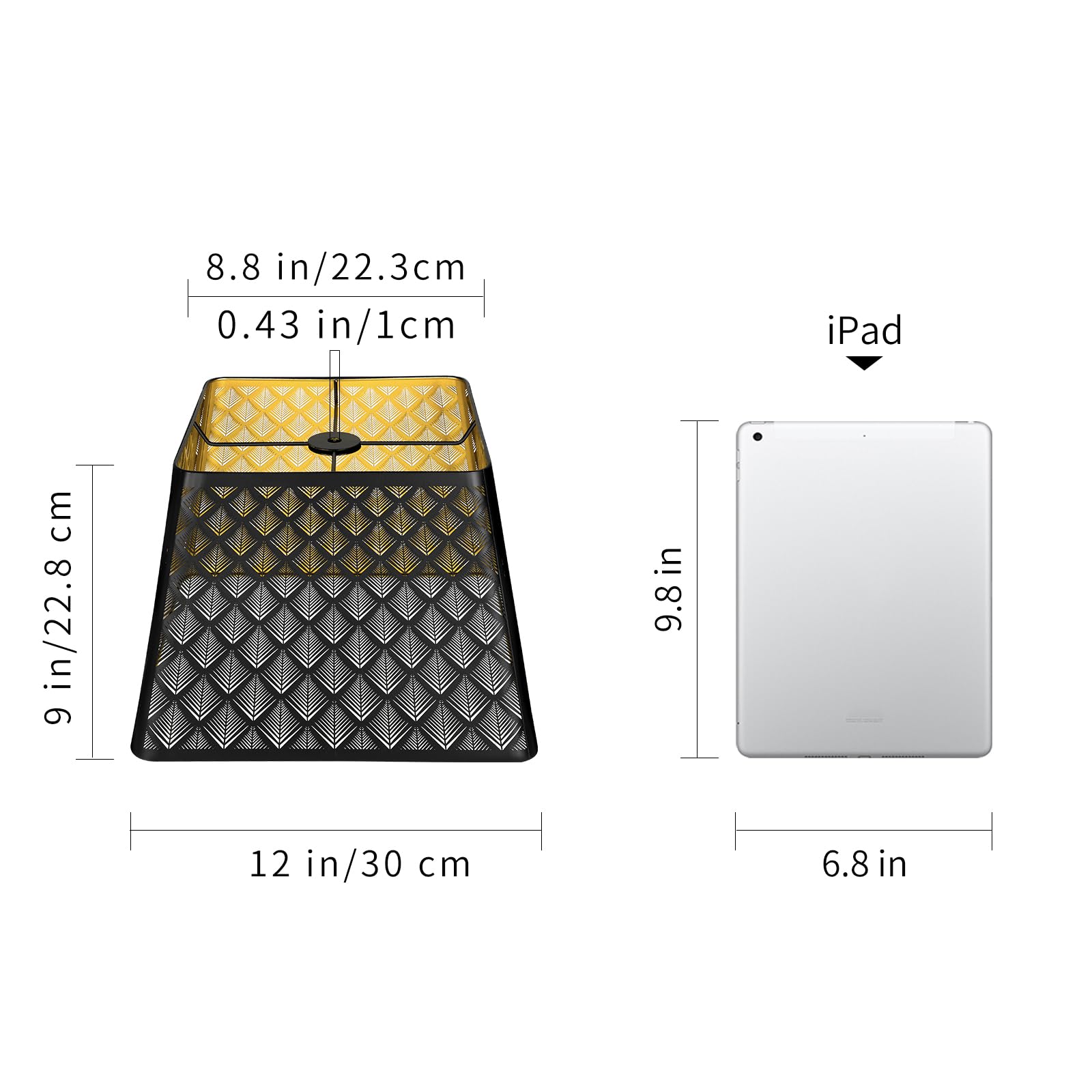 Alucset Metal Medium Square Lamp Shade - Arrow Pattern For Table & Floor Lamp, Black/Gold