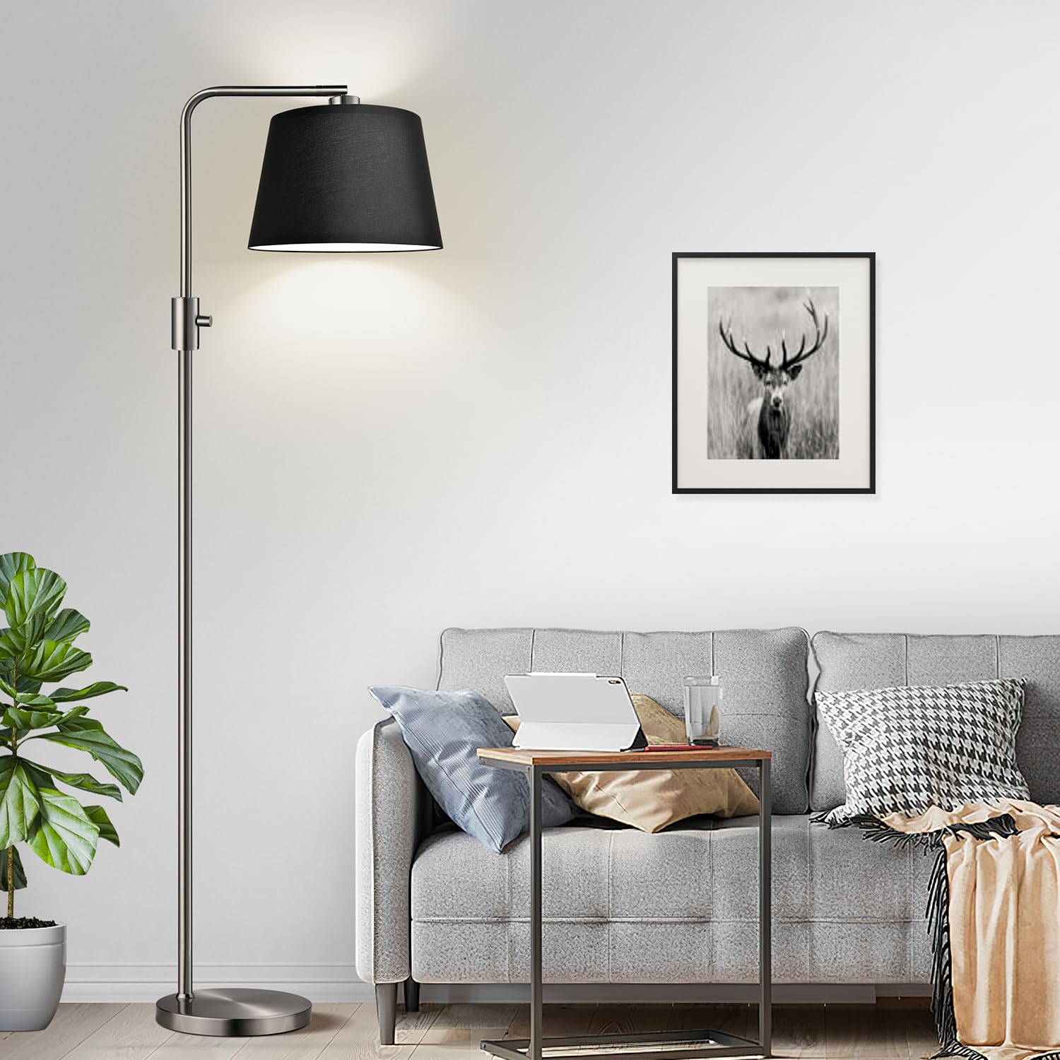 ?Upgraded? Dimmable Floor Lamp, 1000 Lumens Led Edison Bulb Included, Brushed Nickel Arc Floor Lamps Modern Standing Lamp With B