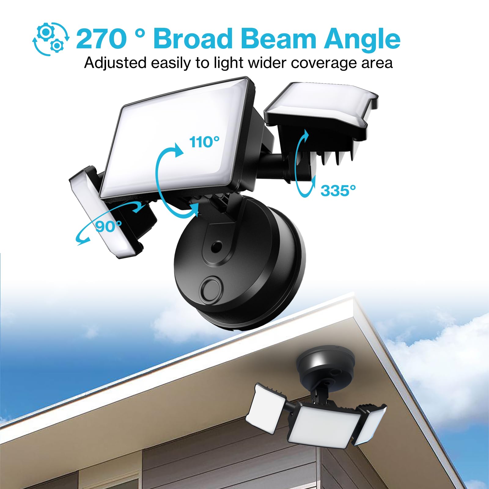 Olafus 60W Flood Lights Outdoor 2 Pack, 6000LM, 6500K, IP65 Waterproof, Black, Model BDB50-3