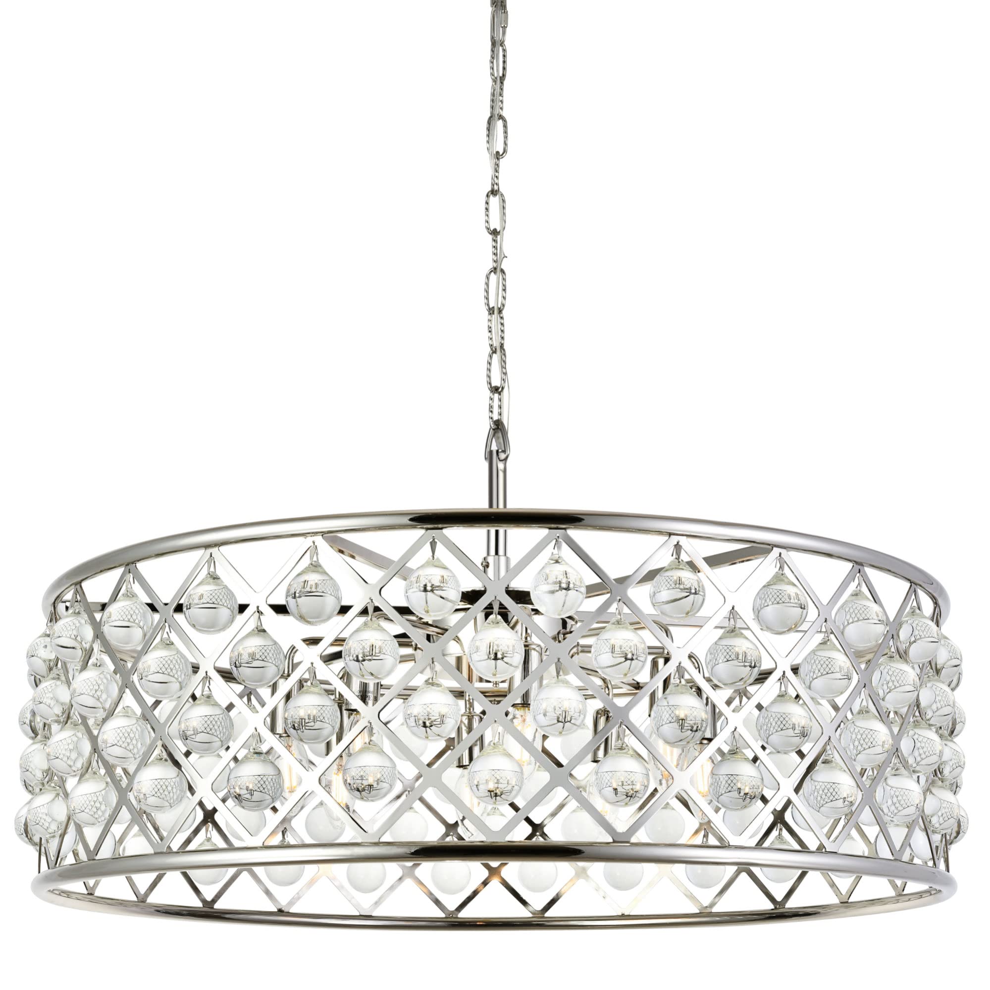 Elegant Lighting 1213D32PN/RC Madison Collection 8-Light Pendant Lamp with Royal Cut, 32&quot; Depth x 10.5&quot; Height, Polished Nickel Finish, Crystal