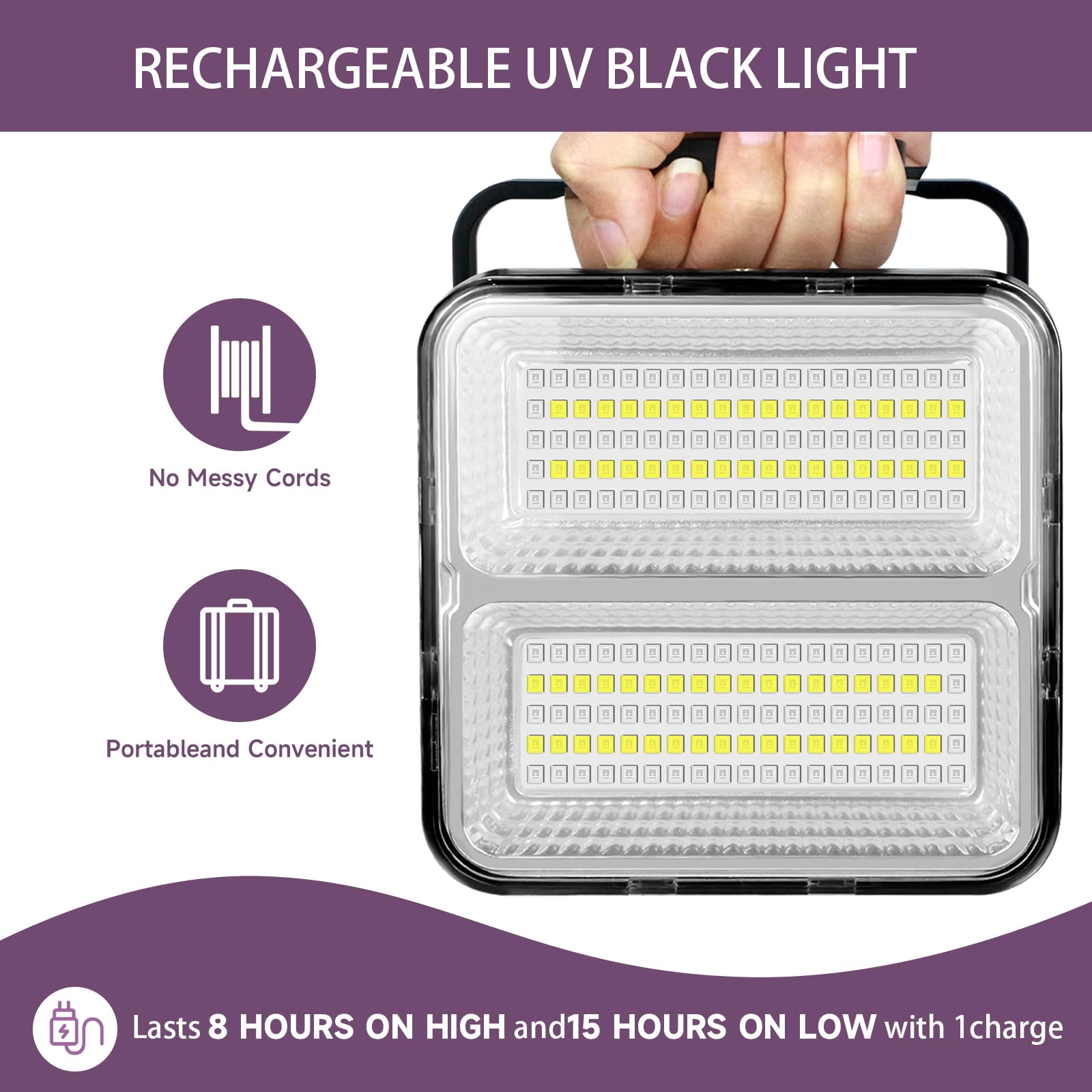 Winniw 9600 Mah Rechargeable Black Light, Dimmable Uv Light, 200 Led 395 Nm Uv Flashlight Camping Blacklight, Halloween, Body Painting, Uv Paint, Fluorescent Effect