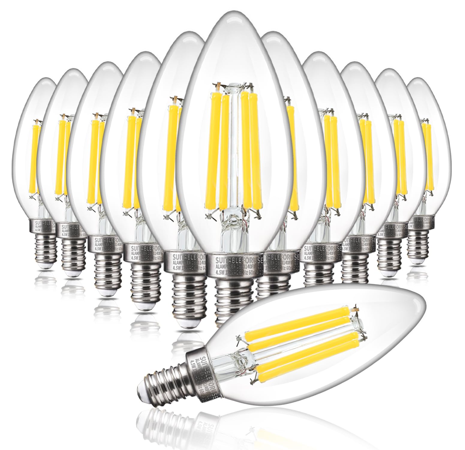 ALAMPEVER E12 LED Bulb 100W Equivalent, 800LM Dimmable, B11 5000K Daylight White, 5.5W, 12 Pack,