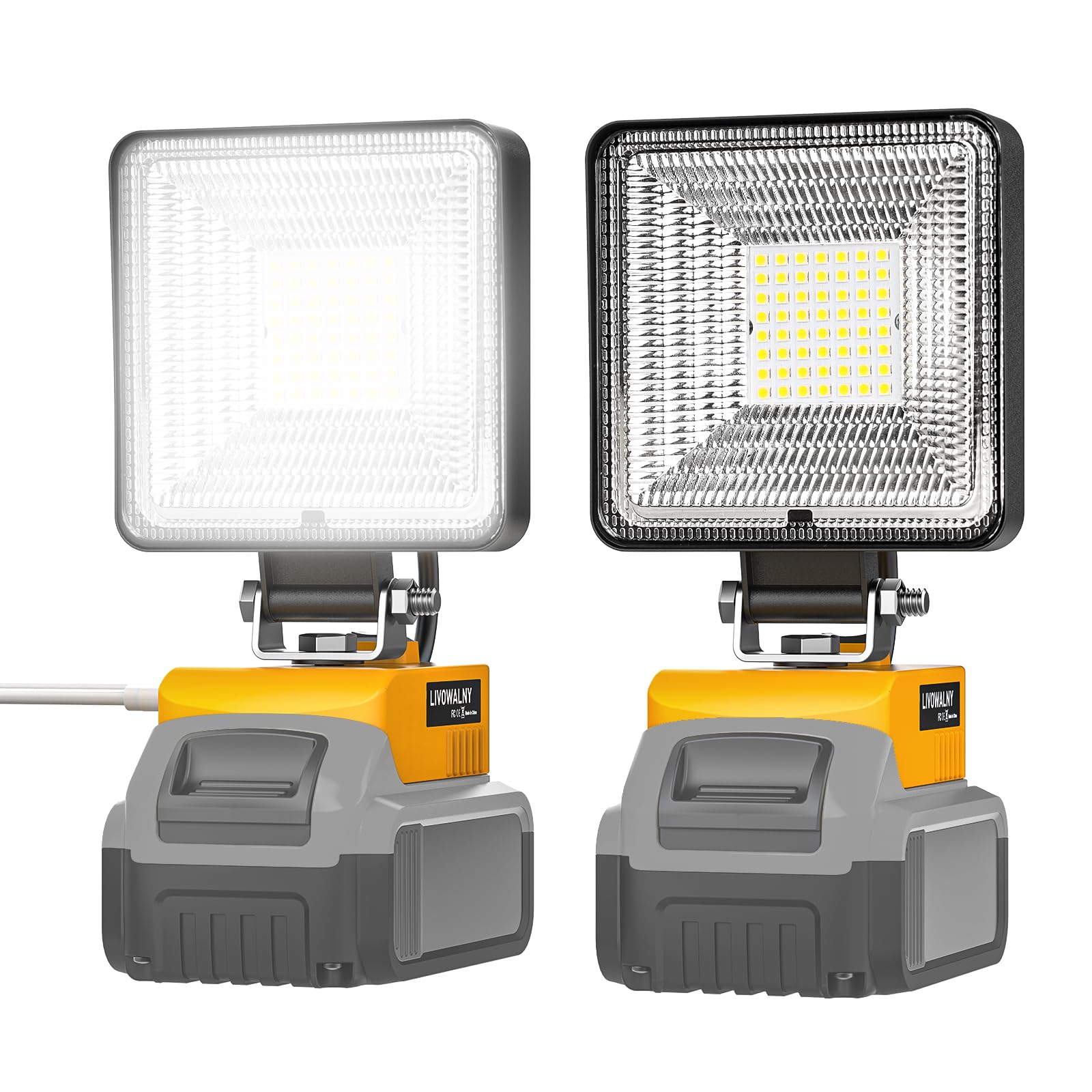 2 PCS Cordless LED Work Light for Dewalt 20V Max Battery, 60W 6000LM Battery Light for Dewalt 20V Tools, Portable Flood Light Fl