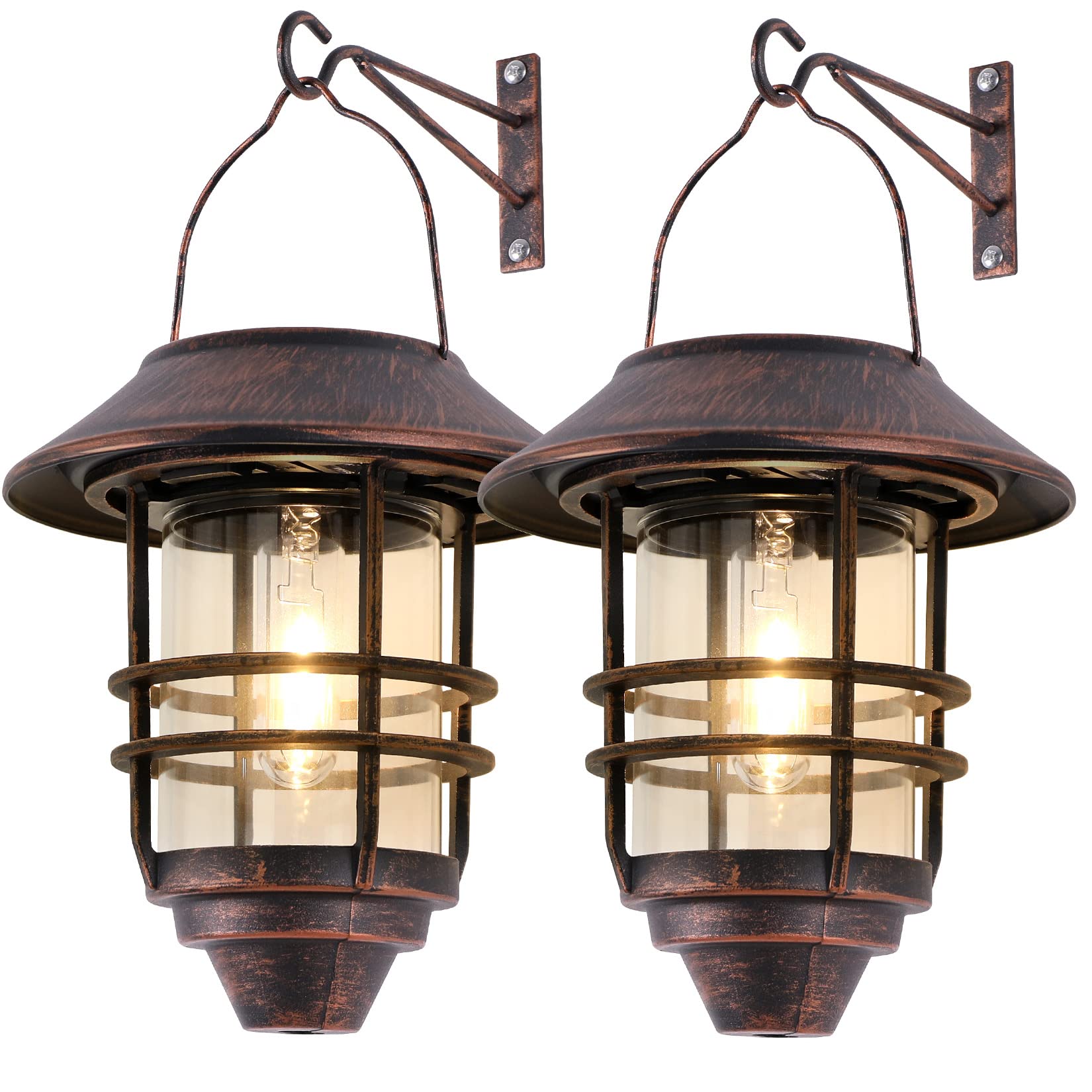 Derynome Solar Lantern Outdoor, Waterproof Hanging Lights, Bronze, 2 Pack, Model JM017SLPK2N