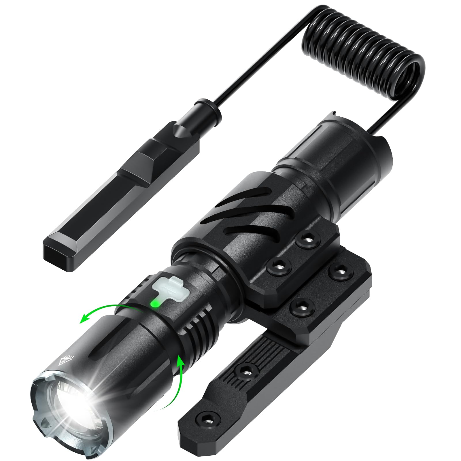 Feyachi Rechargeable Tactical Flashlight 2000 Lumen, USB-C Charging, IPX7 Waterproof, Model FL26, Black