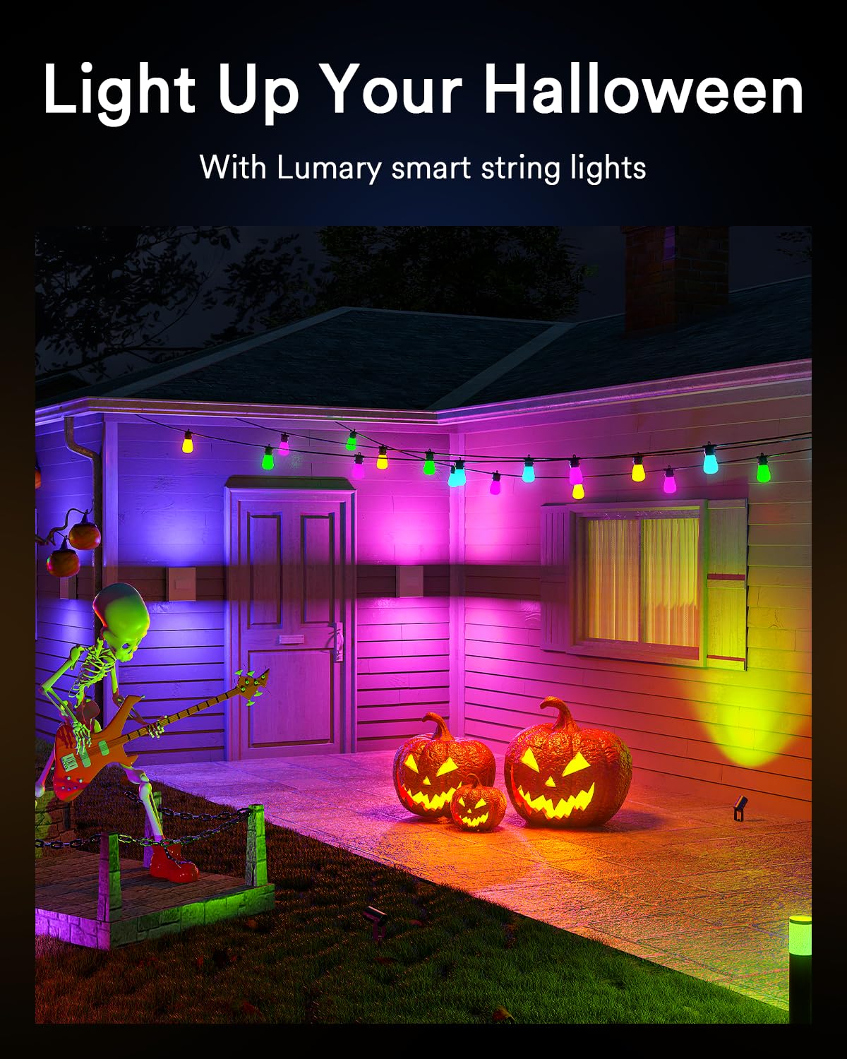 Lumary Smart Outdoor String Lights, 100FT with Remote, RGBAi Color Changing, IP65 Waterproof, Model US-SL100B-1