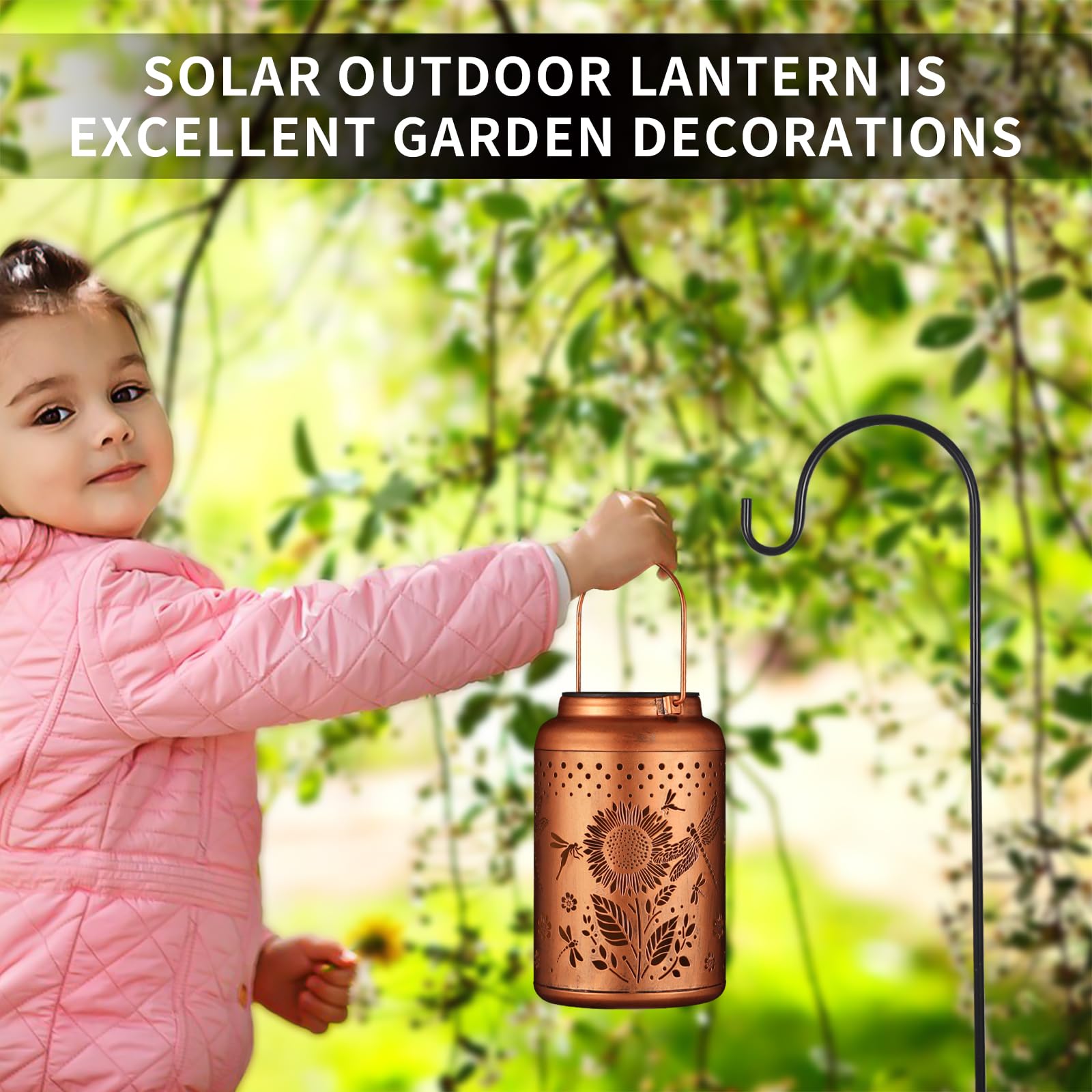 Tepaken Solar Lantern Hummingbird Outdoor Decor, Metal, Gold, Model T-DL-108, Waterproof for Yard, Patio, Garden