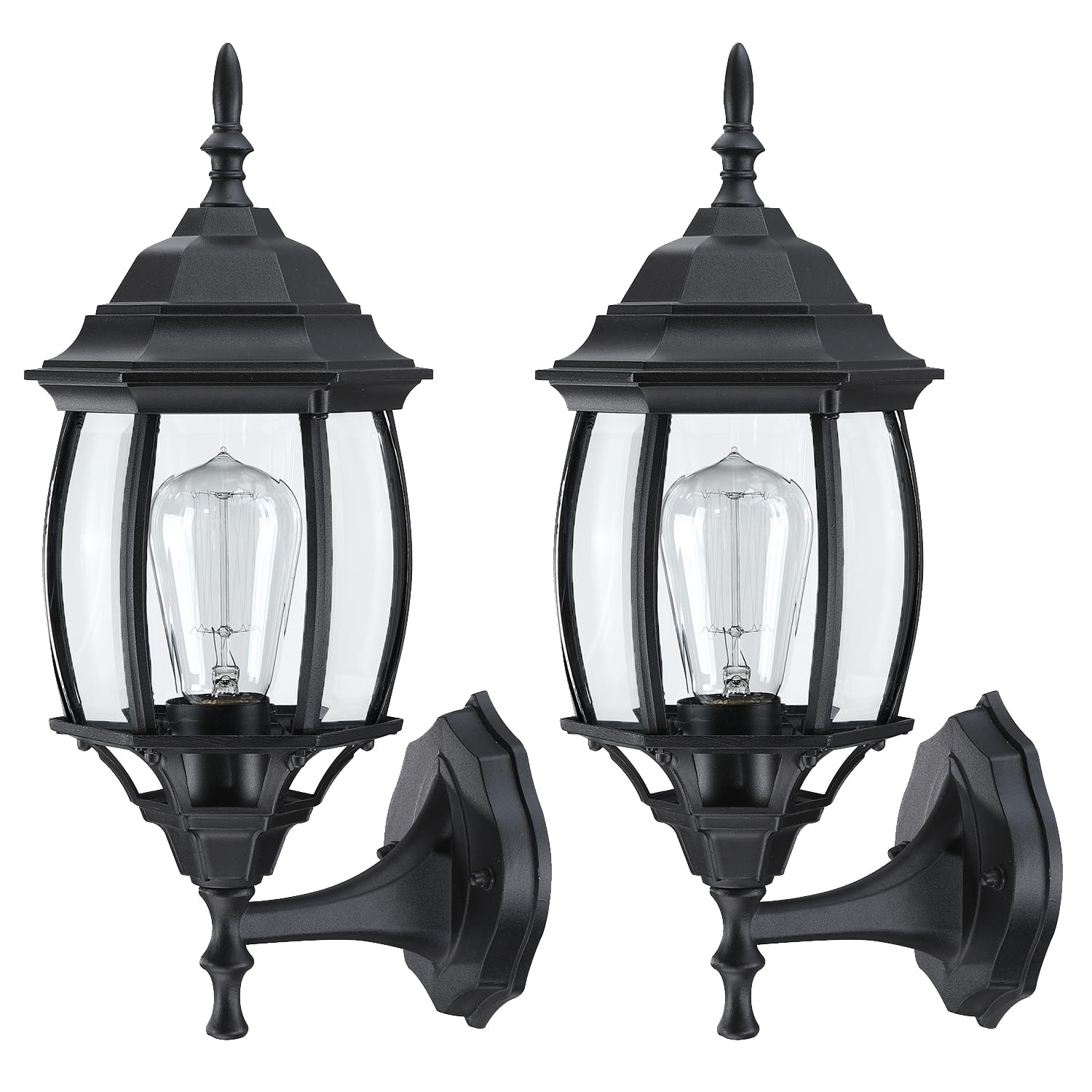Faymart Lighting 2 Pack Black Outdoor Wall Lights - 16.8 Inch Garage Side Light For House  Metal And Glass Wall Lantern Sconce  Vintage Outside Porch Light For Front Door Porch Balcony E26 Base