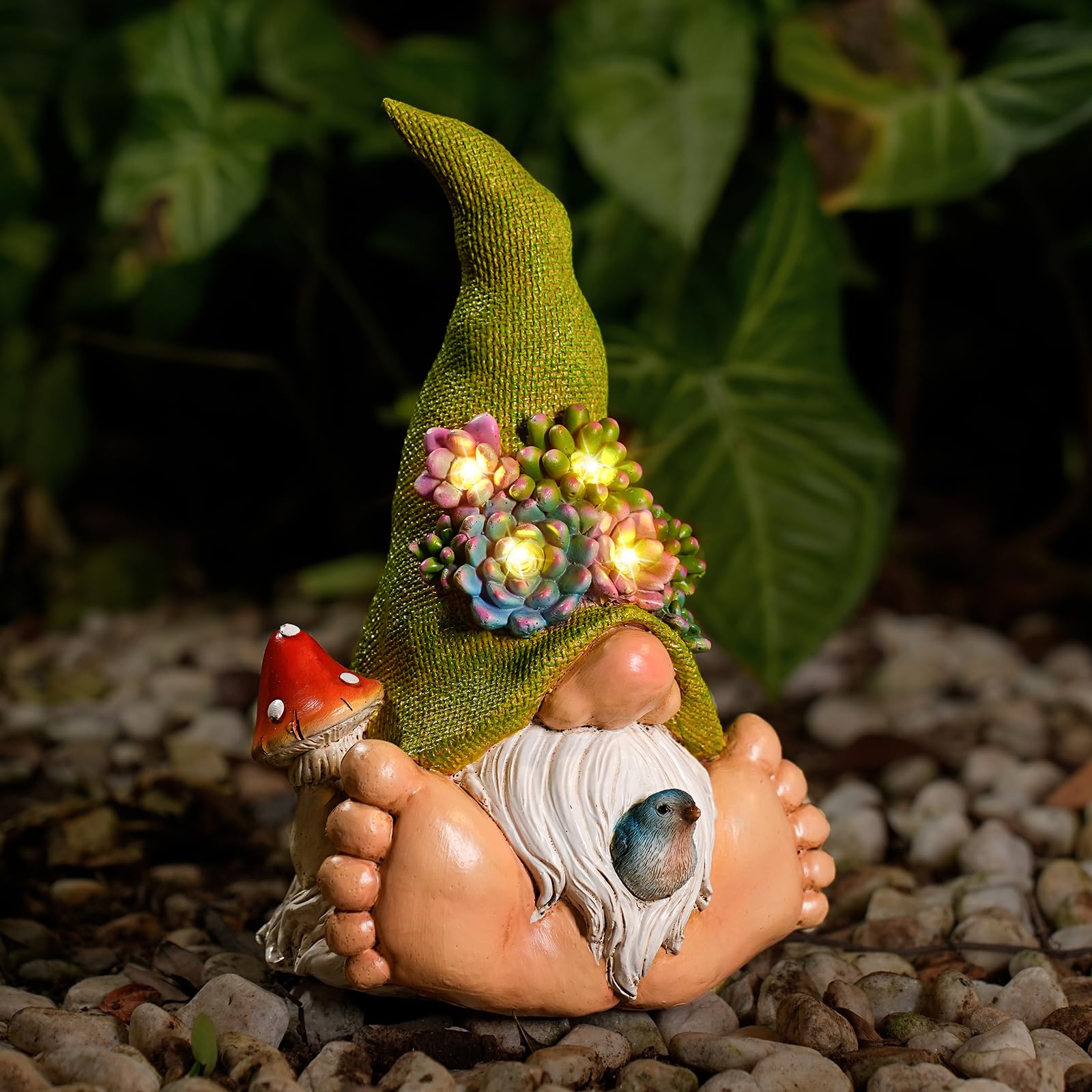 Joint Honglin Solar Turtle Garden Statue with Bunny and LED Succulent Flowers - Outdoor Lawn Decor with Lights  Cute Animal Yard Ornament for Patio  Pathway  or Garden Gift (Gnome)