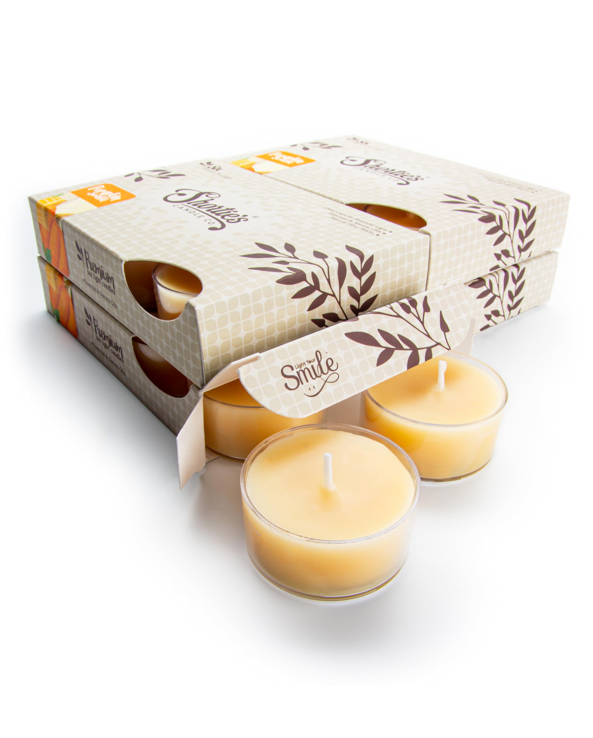 ShortieS Candle Company Pumpkin Souffle Tealight Candles - 24 Beige Highly Scented Paraffin Wax Tea Lights - Made In The Usa