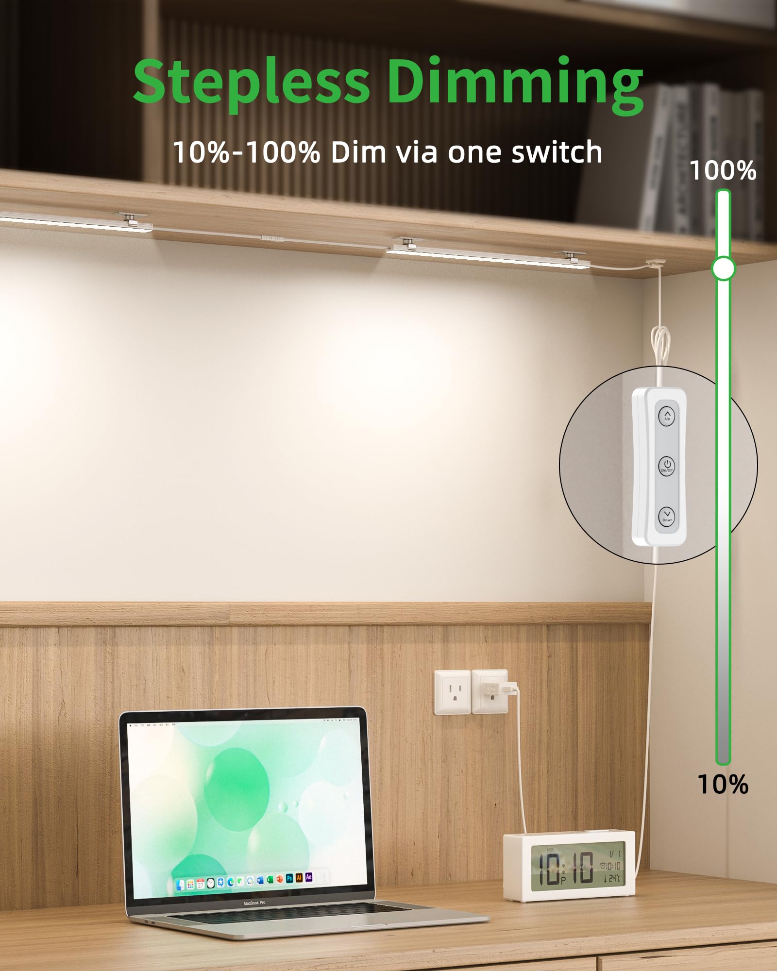 Vovamo Under Cabinet Lighting, Dimmable LED Light Strip, 3pcs 12 Inch, Daylight White 4500K, Model YQ-CGD-2C