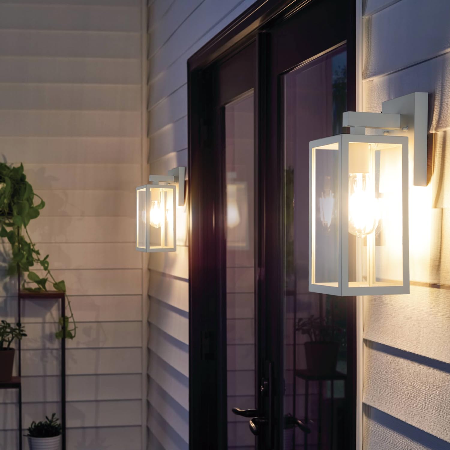 Maxvolador Outdoor Wall Lantern, Exterior Waterproof Wall Sconce Light Fixture, White Anti-Rust Mountlights Clear Glass, E26 Por