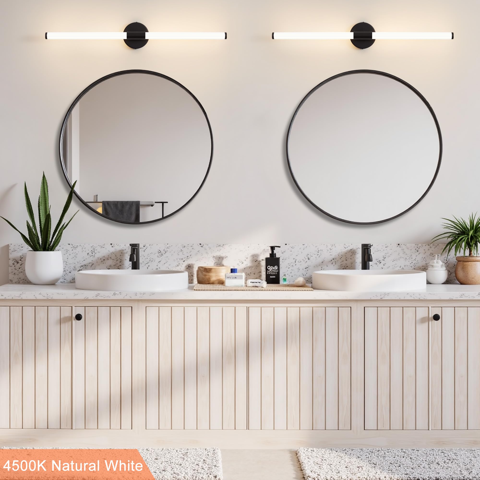 Gednbo Bathroom Wall Sconces Set Of 2 Hardwired Dimmable 5Cct Led Bathroom Light Fixtures Over Mirror 360 Full Lighting 31 Long Vanity Light Bar Modern Black Wall Sconce For Bath Bedroom Living Room