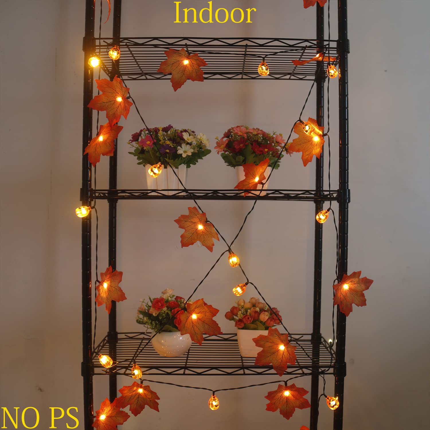 Xingpold Solar Pumpkin Maple Leaf String Lights, 50LED 30ft, Waterproof Fall Decor, Gold for Thanksgiving Halloween Garden