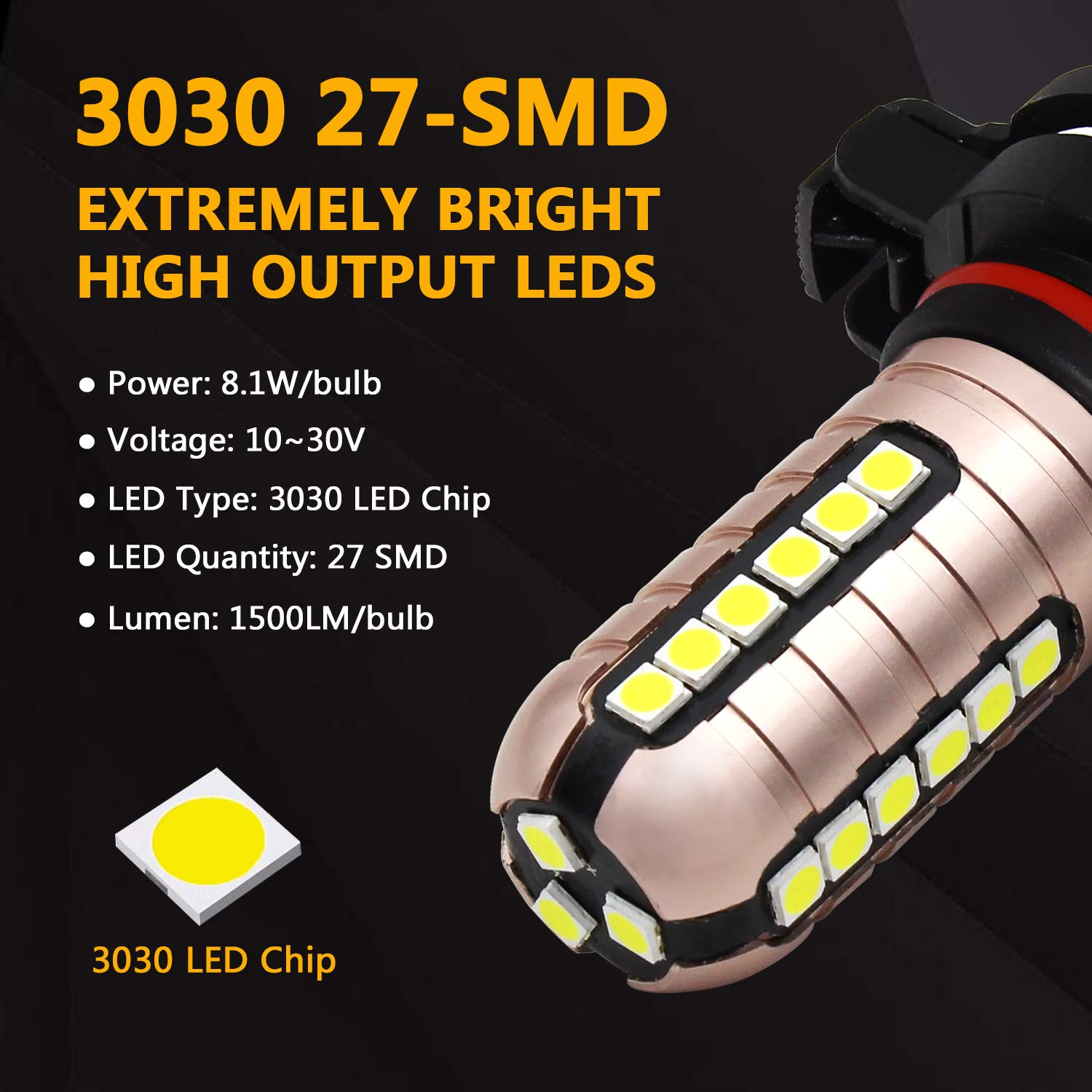 Phinlion Psx24W Led Fog Light Bulbs, 3000 Lumens Super Bright 3030 Chipsets 2504 12276 12V Led Bulb Replacement For Foglights Or