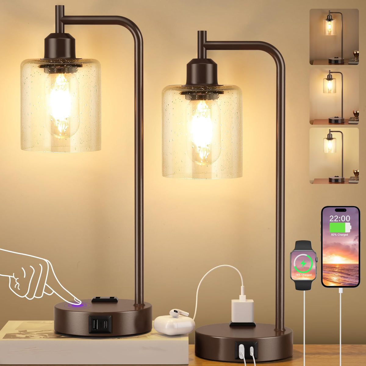 Customer Lamp Innqoo Industrial Touch Table Lamps - 3-Way Dimmable Desk Lamps Set of ...