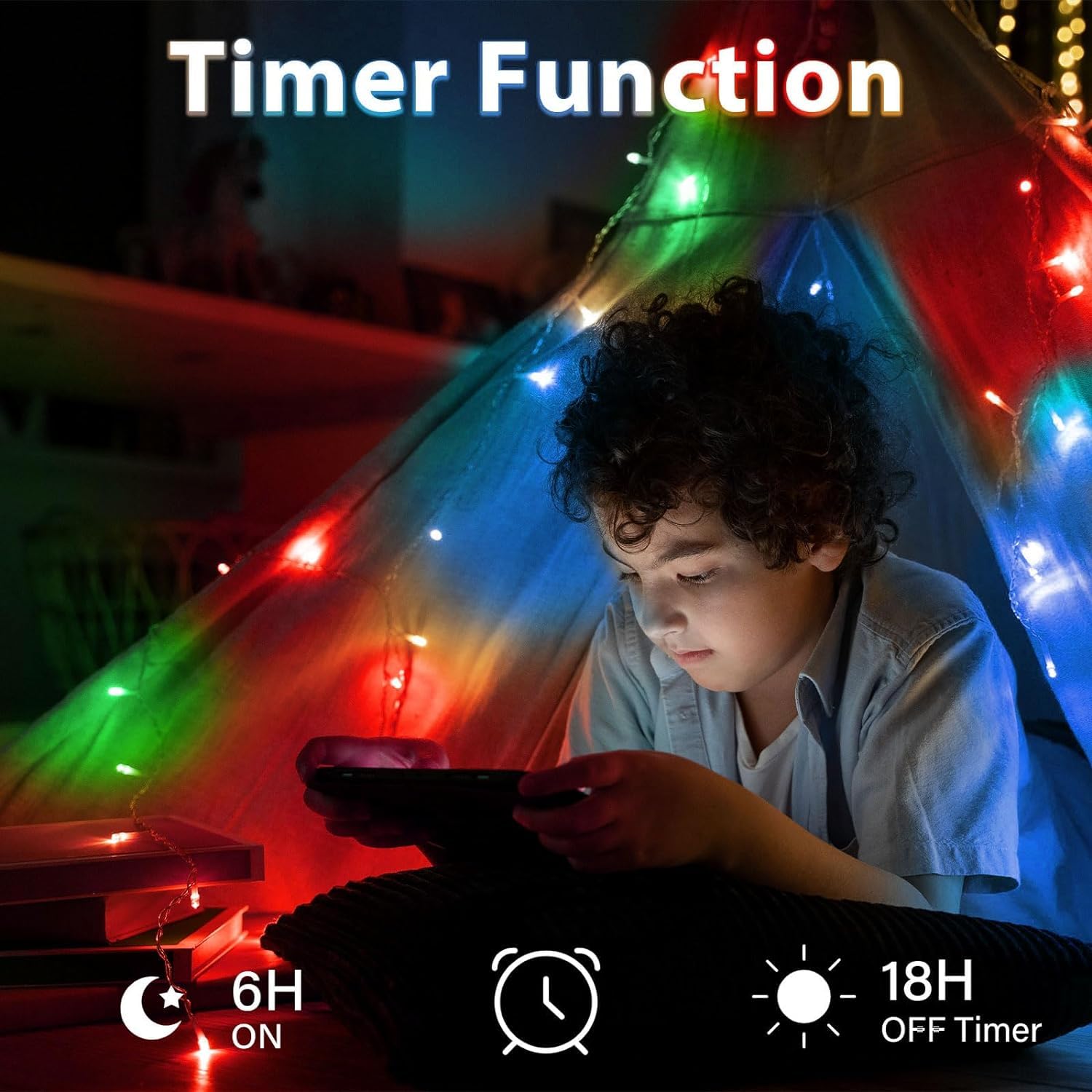 Dealbeta 4 Pack 16.5Ft Rgby Battery Operated String Lights, 50Led, 8 Modes, Clear Wire