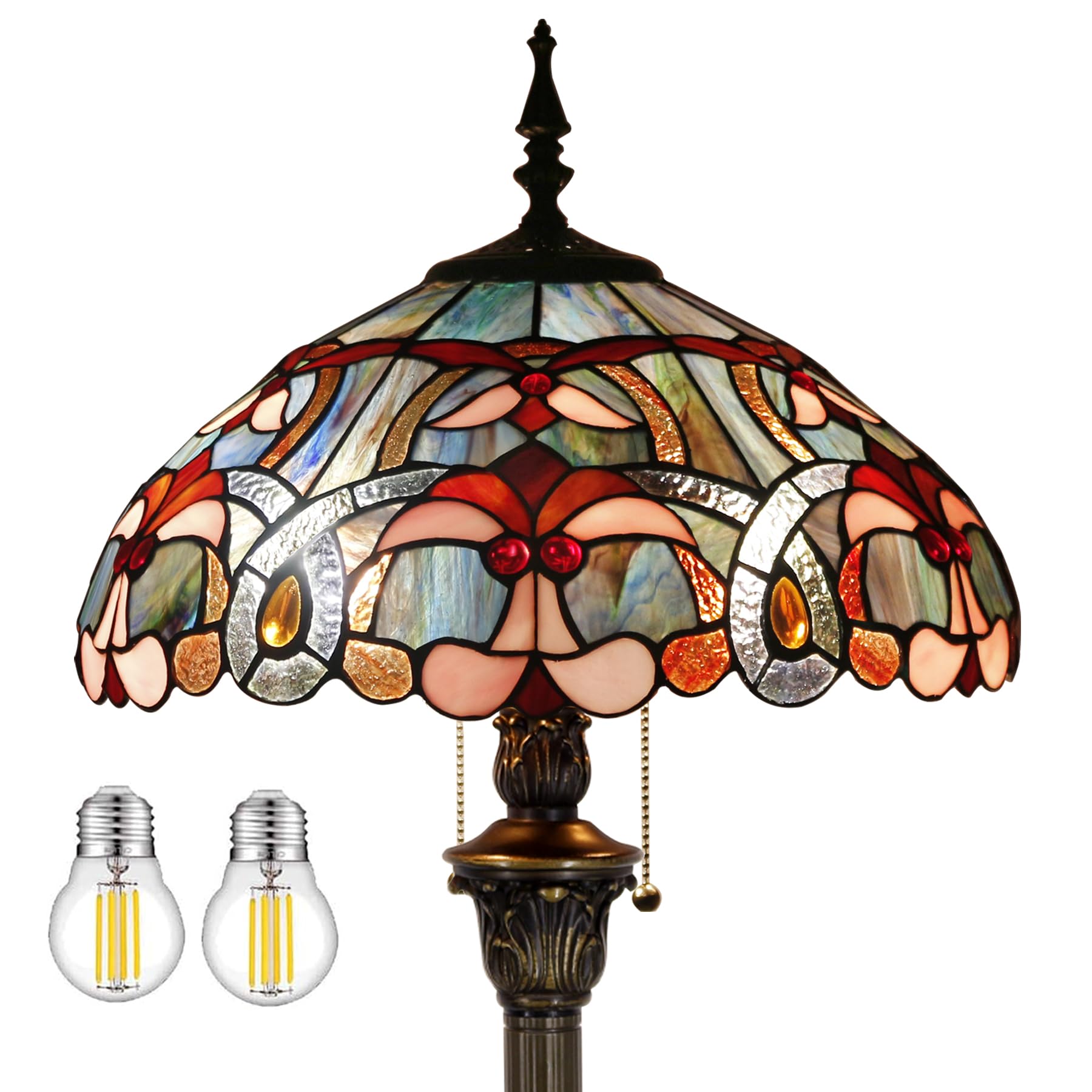 WERFACTORY Tiffany Floor Lamp Blue Pink Stained Glass Standing Reading Light 16X16X64 Inches Antique Pole Corner Lamp Decor Bedr