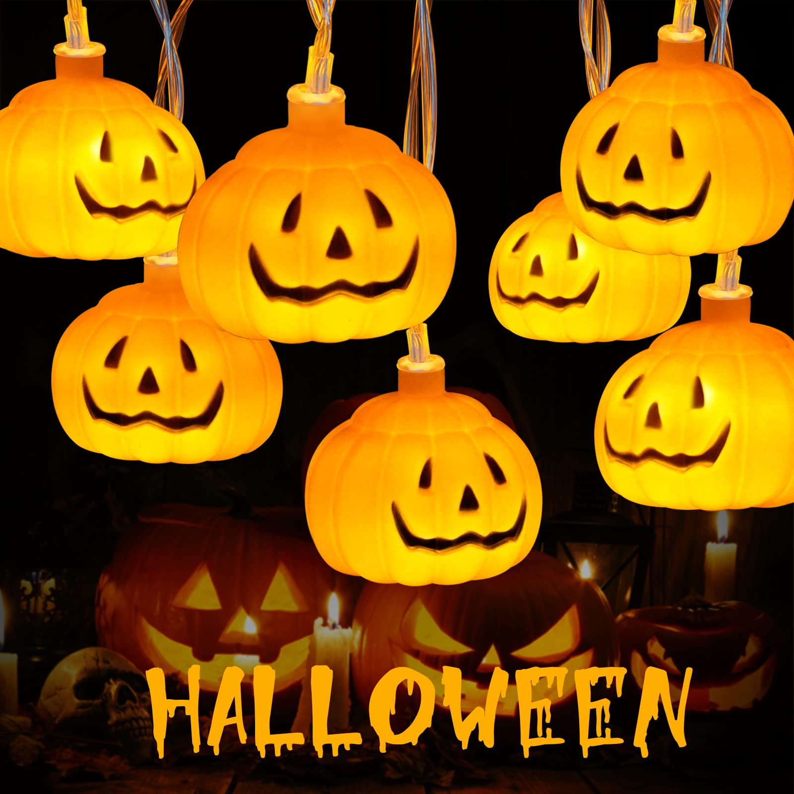 suddus 20 LED Gloden Halloween Decorations Lights, 9.8 FT Pumpkin String Lights Battery Operated with 8 Modes, Halloween Lights