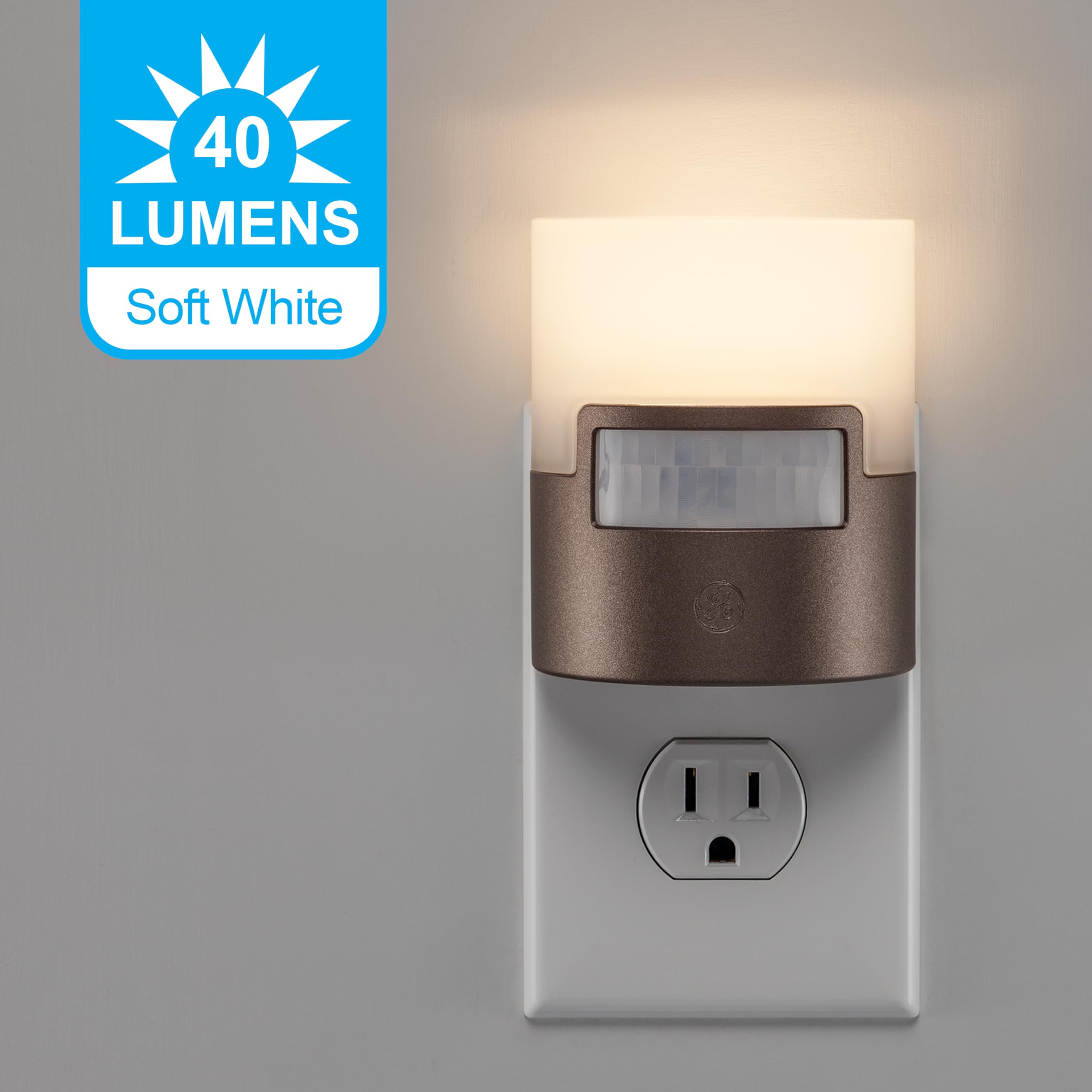 GE LED Motion Sensor Night Light, 40 Lumens, Energy Efficient, 1 Pack, Bronze, Model 26140, Ideal for Bedroom, Bathroom, Kitchen, Hallway