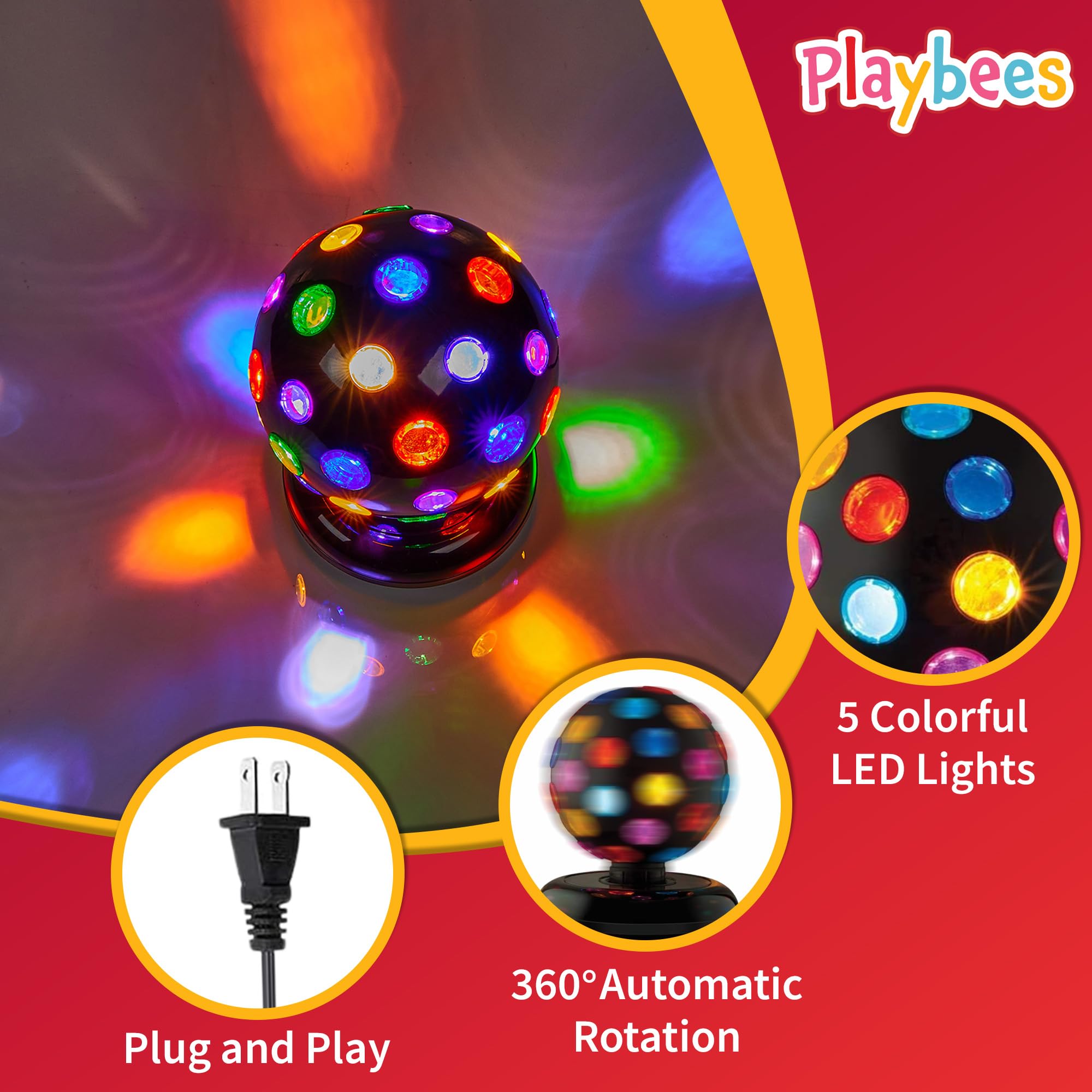 Playbees Rotating Disco Ball with LED Lights - 11in Multicolor Plastic - Dance Party Supplies & Accessories - Model 850054681546