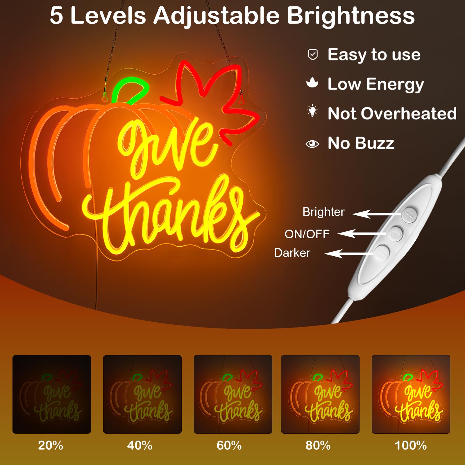 Give Thanks Neon Sign With Light Up Pumpkin Led Neon Light Fall Themed Pumpkins Decor For Bedroom Fall Wall Decor Gift For Teens And mature-themeds