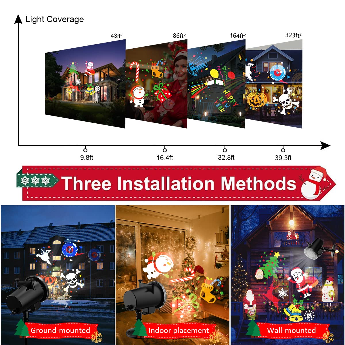 Christmas Halloween Lights Projector,Holiday Projector Light,Waterproof Ip65 Indoor Motion Remote 10W Led Projector,16 Slides Ho